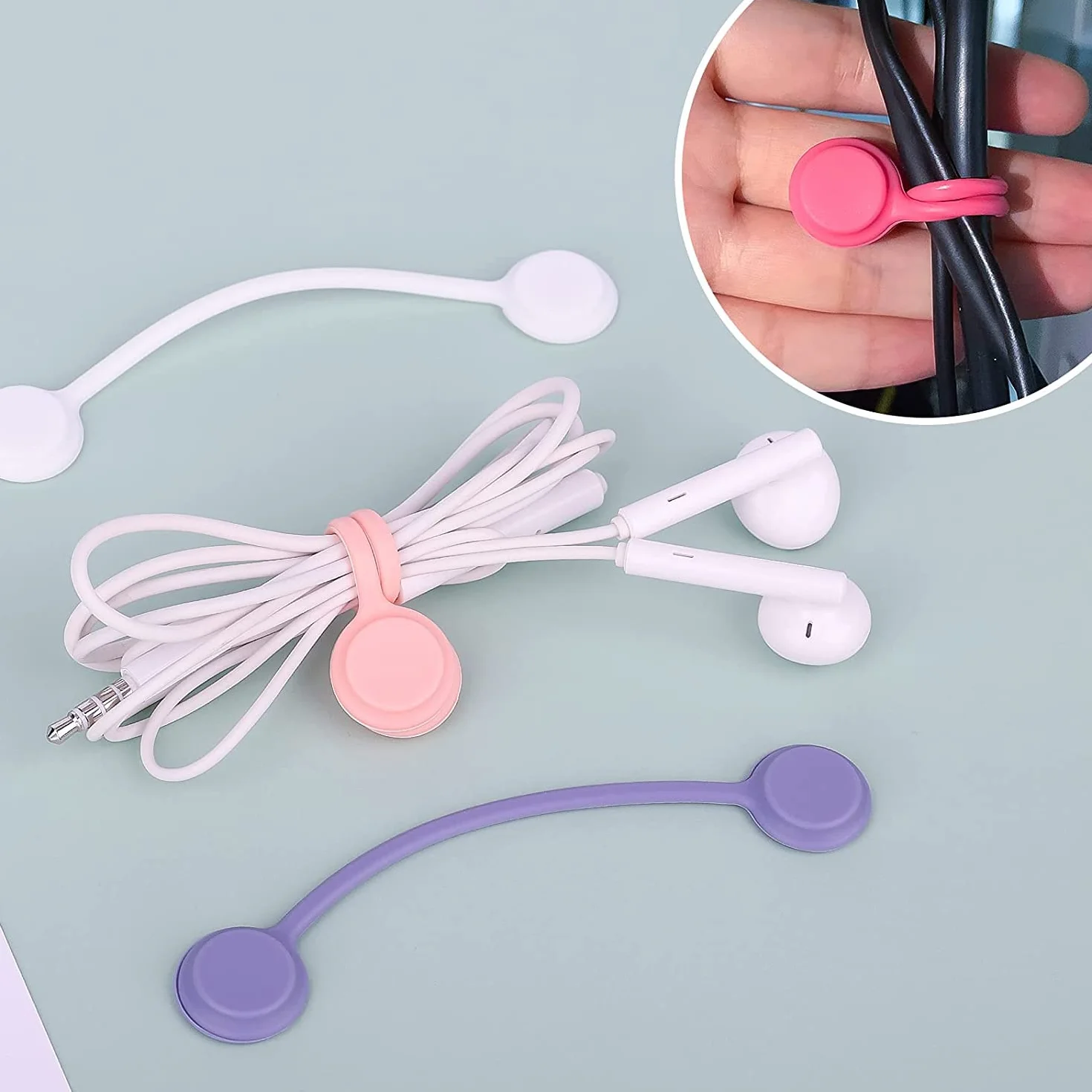 Organizer na kable magnetyczne, 9 szt., silikonowy uchwyt na kable wielokrotnego użytku, kolorowy klips do zarządzania kablami, klipsy do kabli, klipsy do kabli słuchawkowych, kabli USB i kabli do
