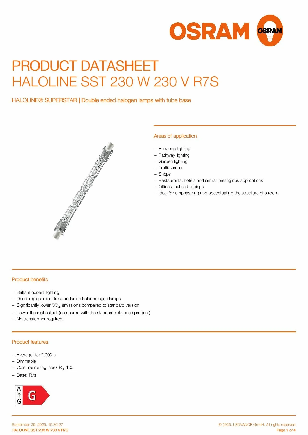 Osram Haloline 64690 zestaw 5 żarówek halogenowych 80 W 230 V R7s długość 74,9 mm | wcześniej 100 W | 1385 lumenów | 2950 K ciepła biel