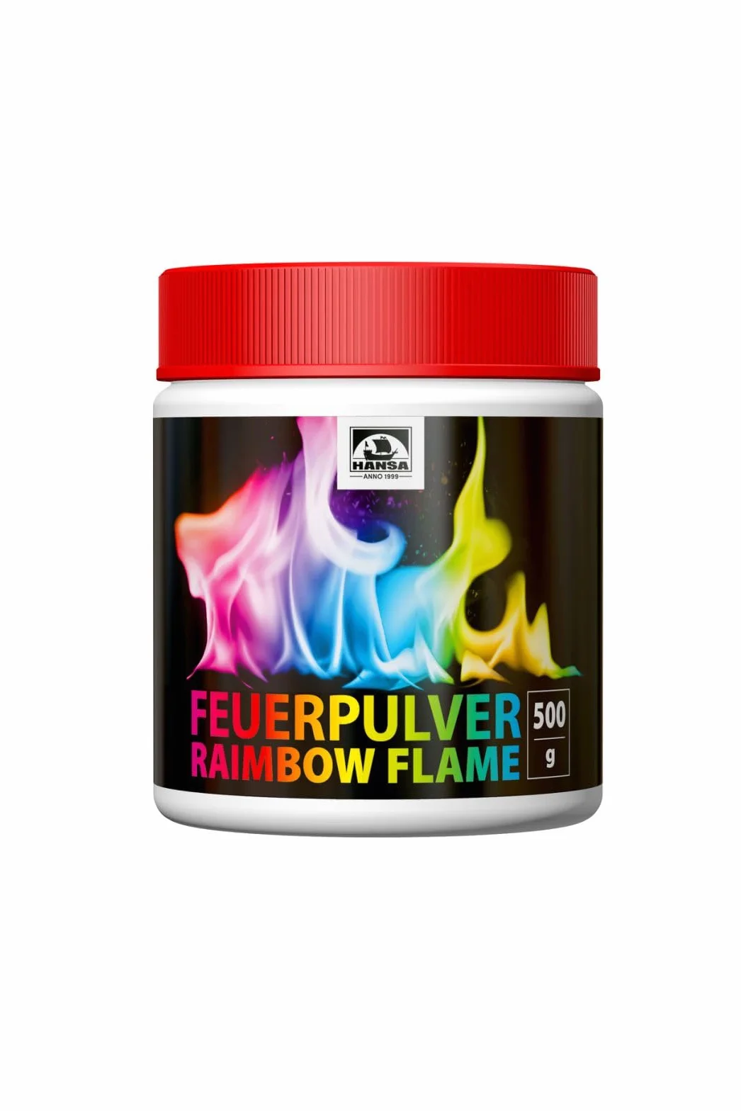 HANSA RAINBOWFLAME farba ogniowa w proszku do kolorowego ognia (500 g.) suchy proszek do barwienia płomienia | farba ogniowa do paleniska, kominka, pieca | proszek ogniowy