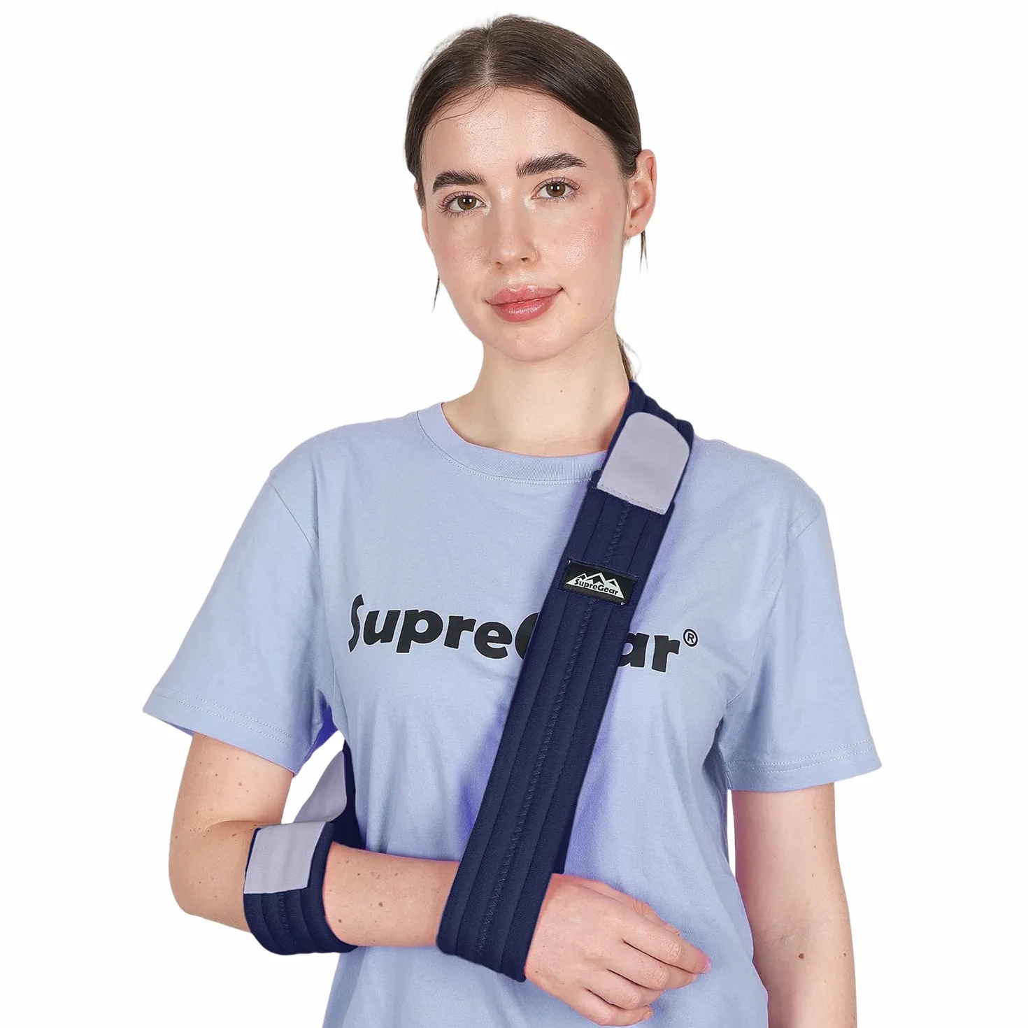 supregear Opaska na ramię, regulowana, lekka, wygodna pętla na ramię, oddychająca, medyczna podpórka na ramię dla zranionych ramion/dłoni/łokci, ciemnoniebieska