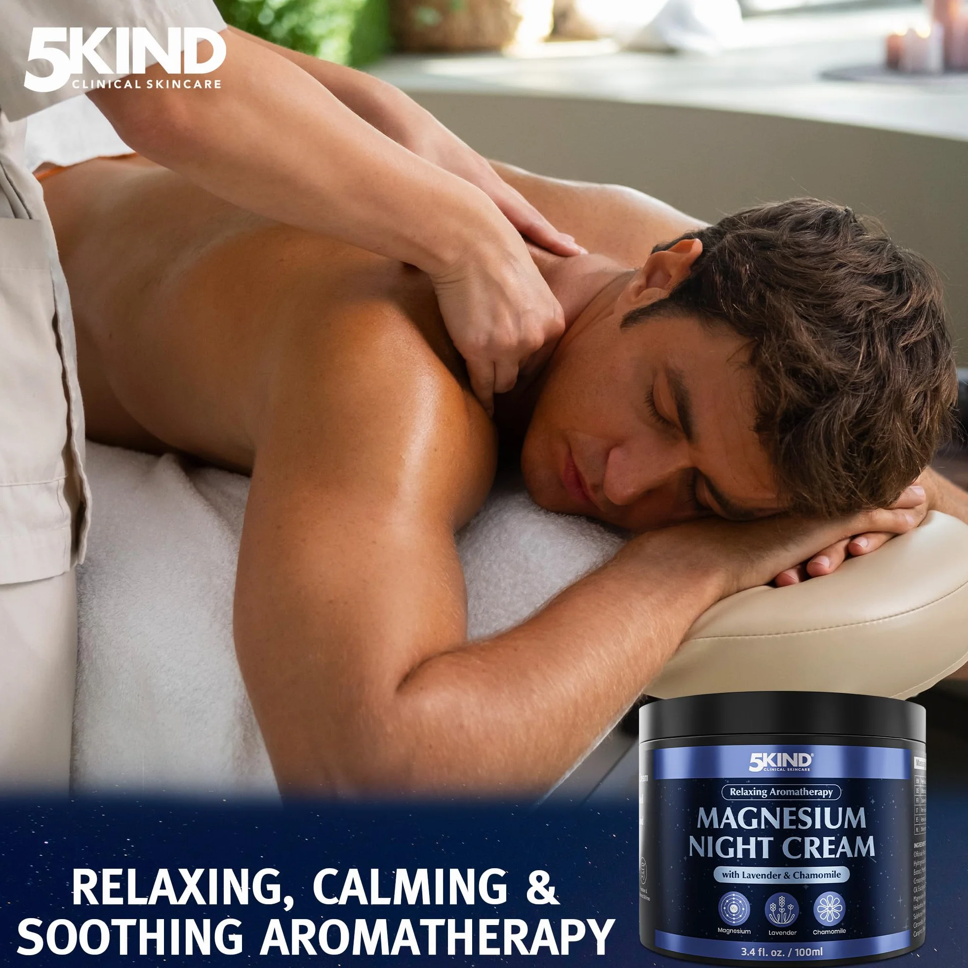 5Kind Magnesium Sleep Cream 100 ml – Relaksujący Magnezowy Balsam do Stosowania Przed Snem z Lawendą i Rumiankiem – Kojąca Aromaterapia z Ekstraktami Lawendy i Rumianku – Naturalne Wsparcie Dla Snu