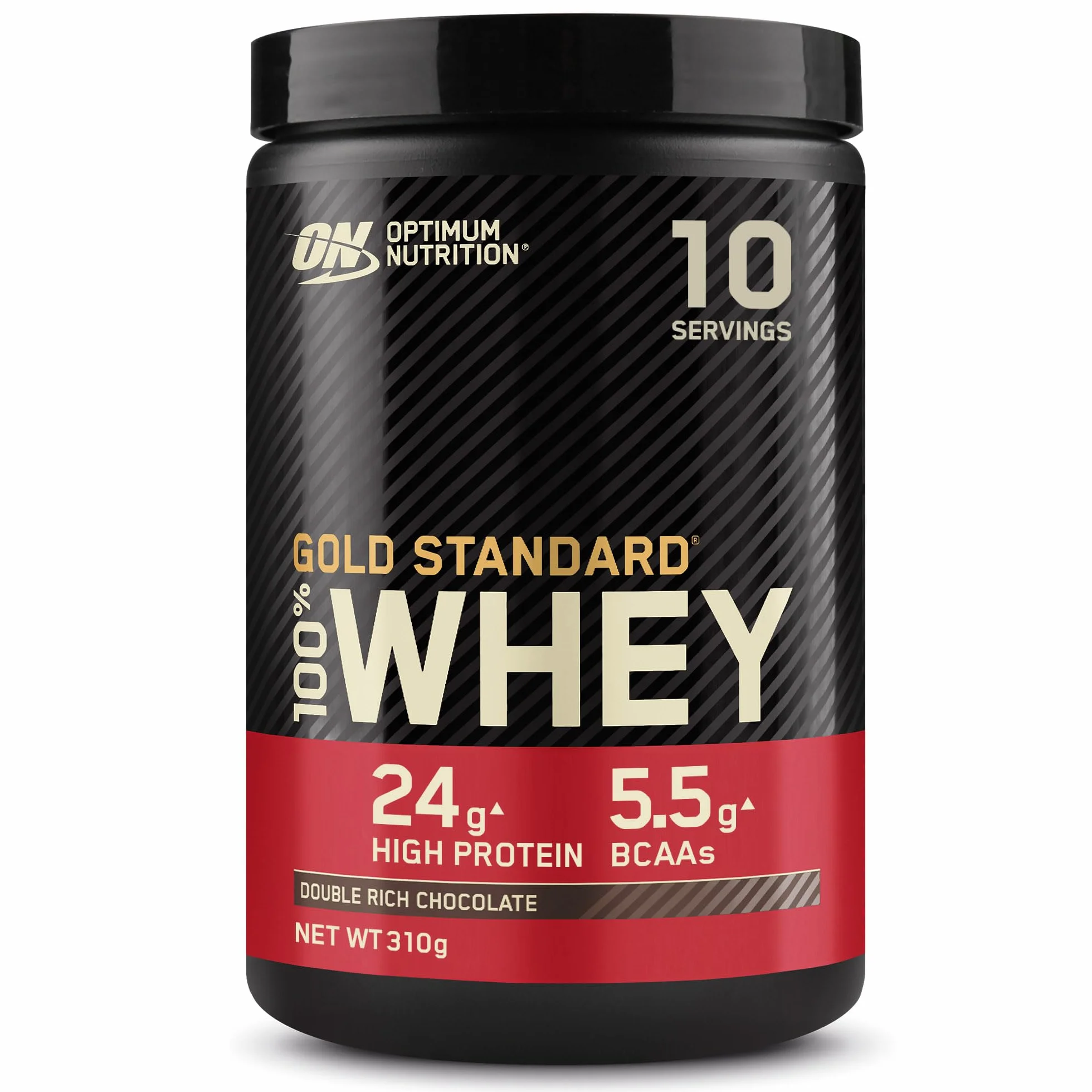 ON Gold Standard 100% Whey - Odżywka białkowa wspomagająca budowę mięśni i regenerację, zawierająca naturalnie występującą glutaminę i aminokwasy BCAA, smak podwójnej czekolady, 10 porcji, 310 g