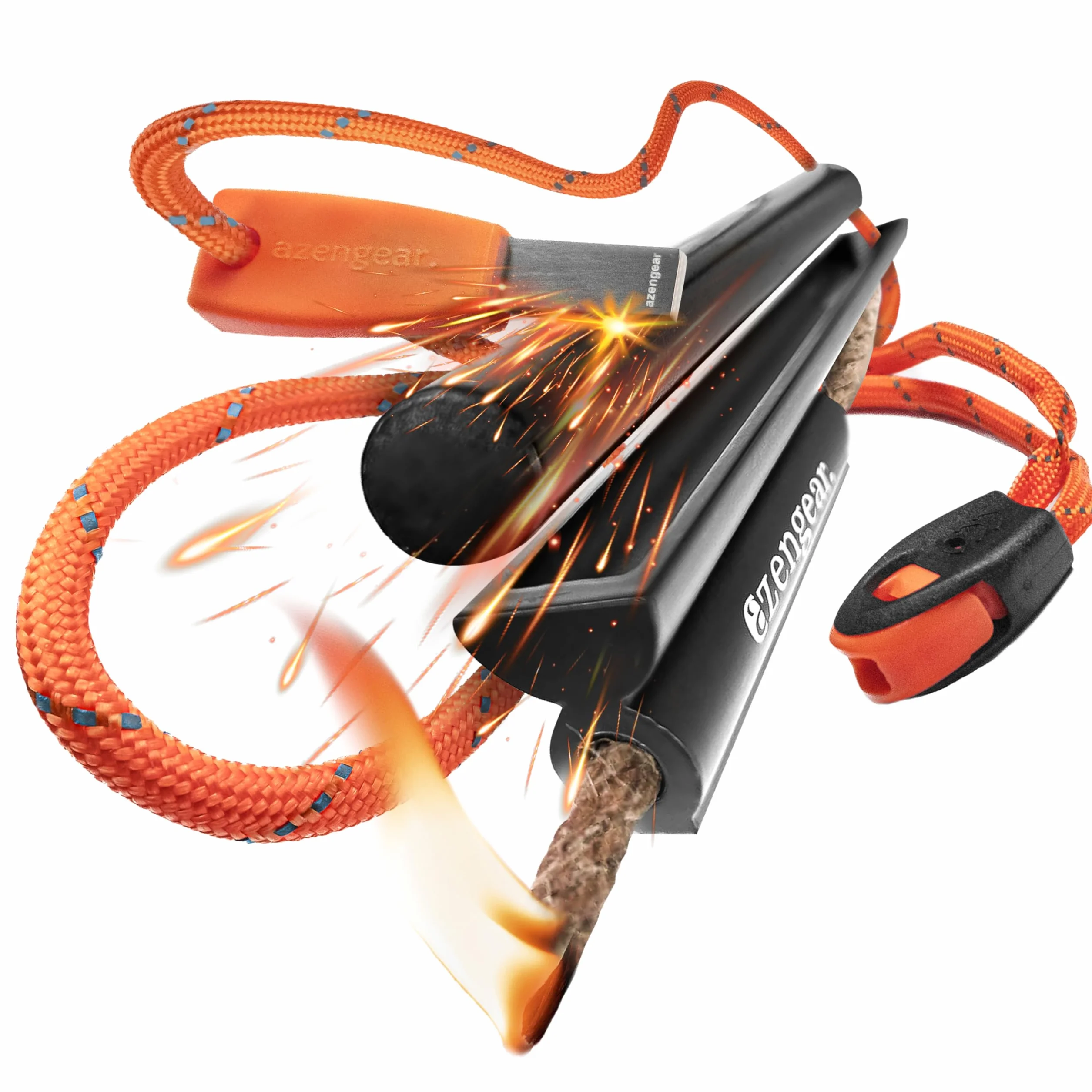 aZengear Camping Bushcraft Flint Steel Pro Fire Starter, XXL Ferro Rod, HSS Striker, Tinder Wick Rope, Paracord, wodoodporny zestaw survivalowy na świeżym powietrzu