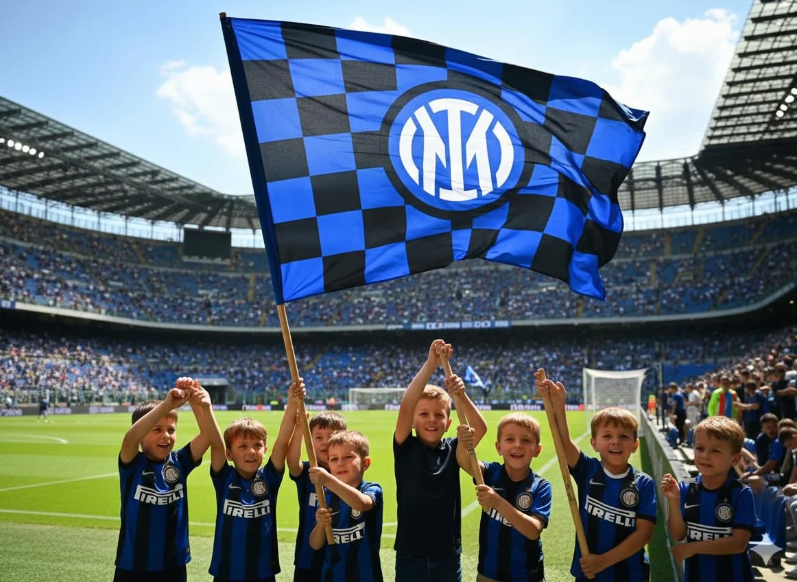 Inter Flaga 140 x 100 cm z nową grafiką w kratkę i logo na środku