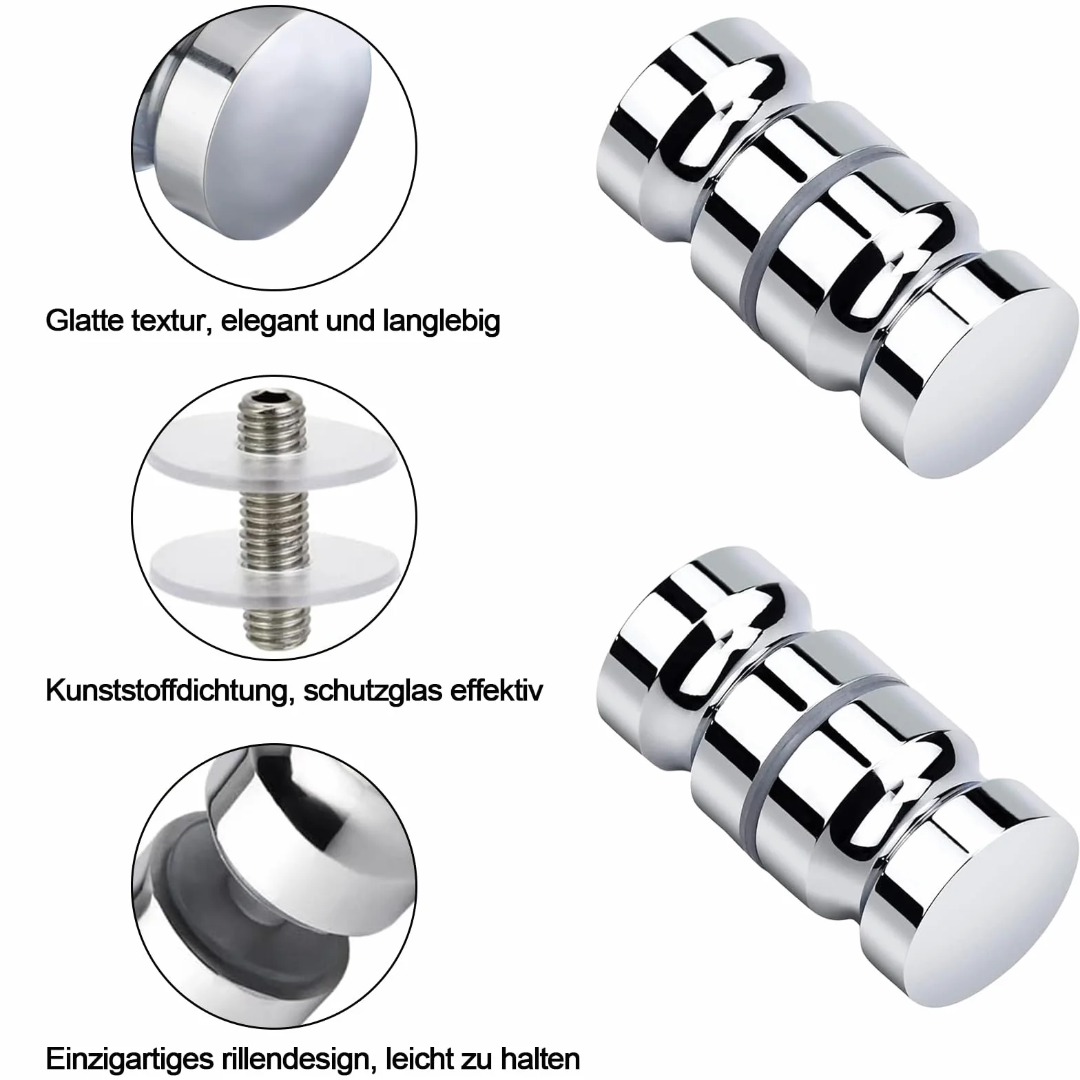 Gałka do drzwi prysznicowych, 2 sztuki, gałka do drzwi prysznicowych, M8 x 30 mm, stal nierdzewna, uchwyt prysznicowy, szklane drzwi przesuwne