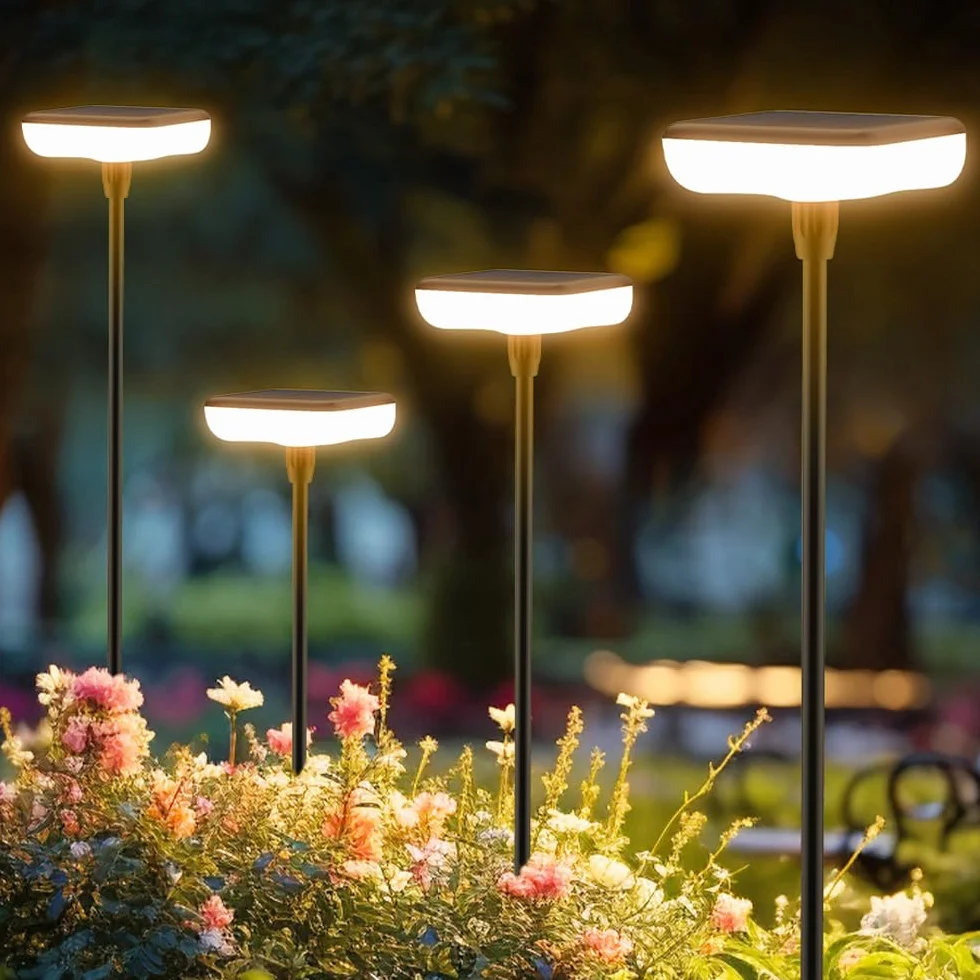 Lampy solarne ogrodowe LED, 4 sztuki, na zewnątrz, ciepła biel, 1000 mAh, super jasne, 34 lumeny, wodoodporność IP65, na zewnątrz, podwórko, do ziemi, na trawnik, dekoracja podjazdu