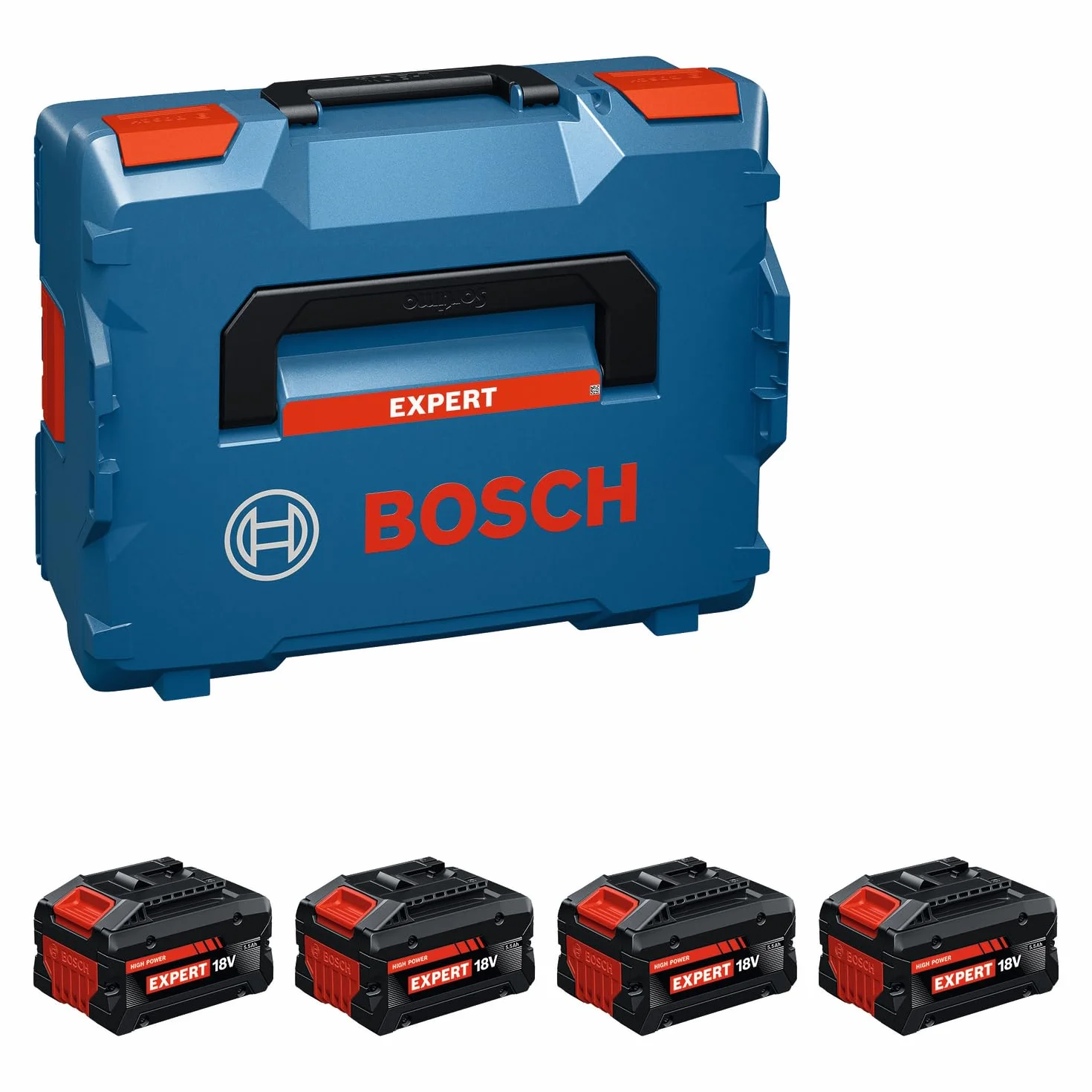 Bosch EXPERT 18V System Wysokoprądowy zestaw akumulatorów: 4 akumulatory EXBA 18V-55, walizka L-BOXX 136