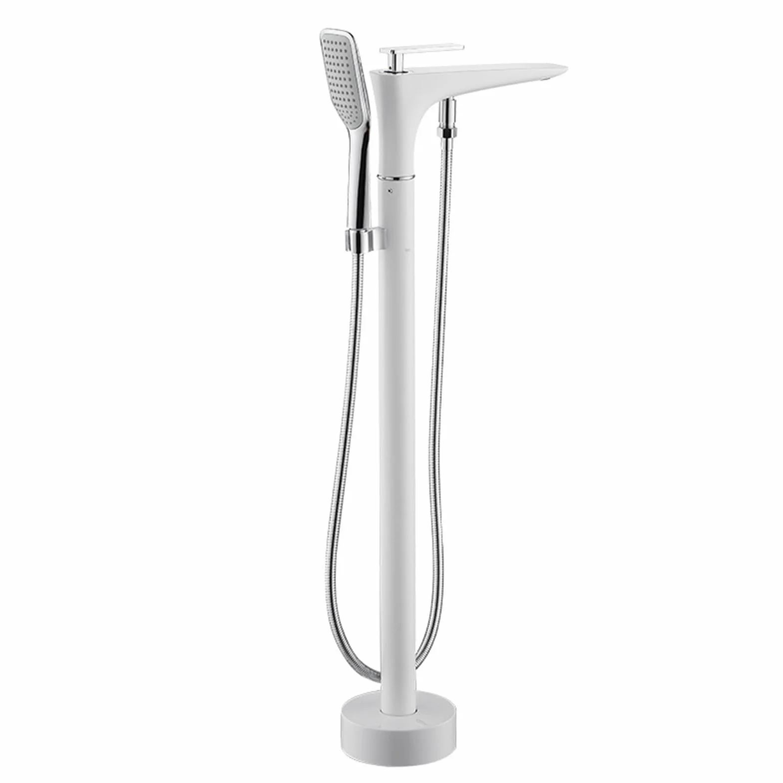 CMBSSTFC Bateria wannowa do montażu na podłodze, wolnostojąca bateria wannowa z pojedynczym otworem, obrotowa 360°, mosiężna bateria do wanny, biała