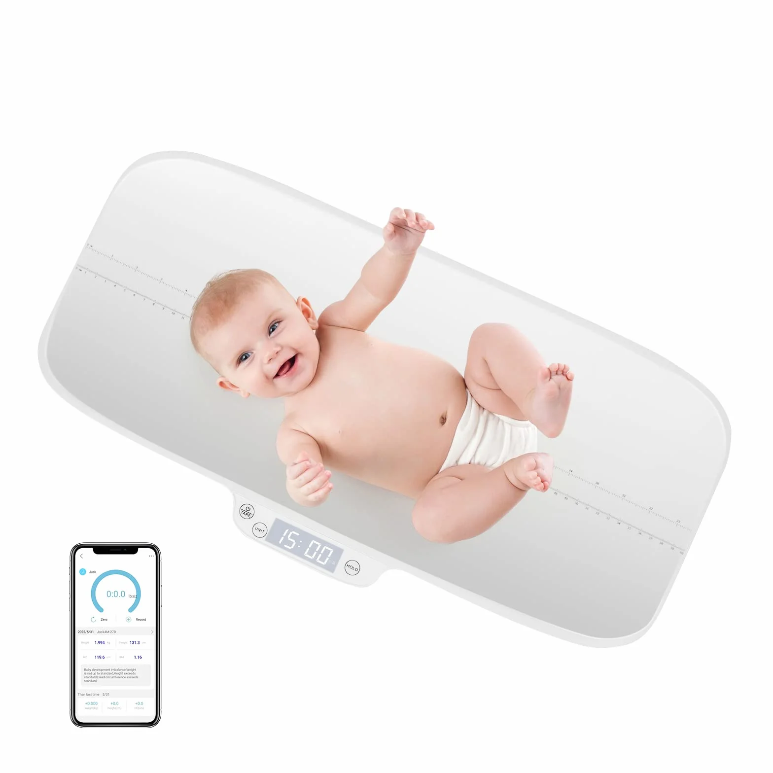 GOPLUS Cyfrowa waga dla niemowląt, inteligentna waga dla dzieci z Bluetooth i aplikacją, funkcje uchwytu i tarowania, wyświetlacz LED, wielofunkcyjna waga dla zwierząt domowych, waga do karmienia dla