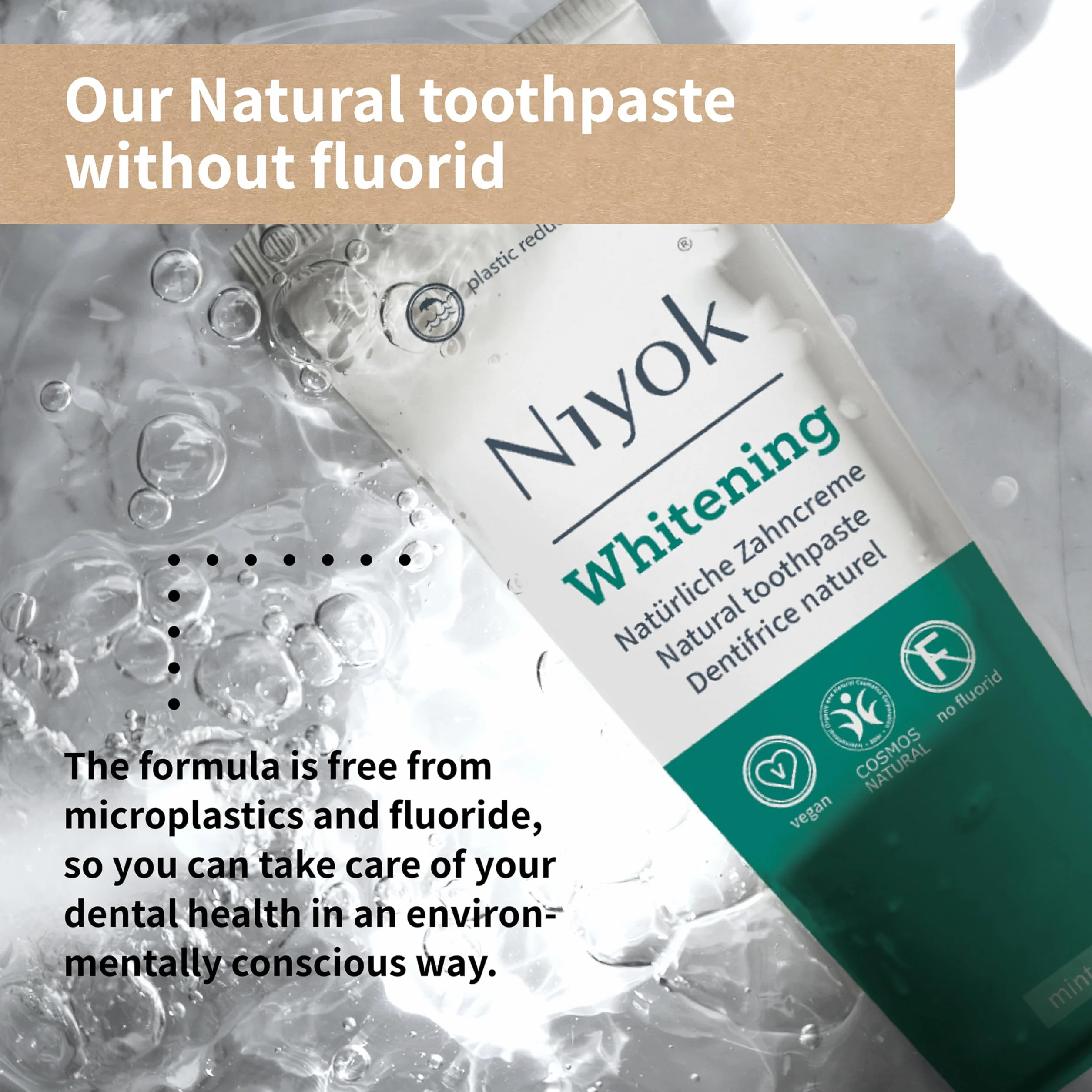 Niyok® Wybielająca pasta do zębów, remineralizująca, naturalna pielęgnacja i świeżość, tubka ze zmniejszoną ilością plastiku, bez fluoru i wegańska, miętowa, 75 ml