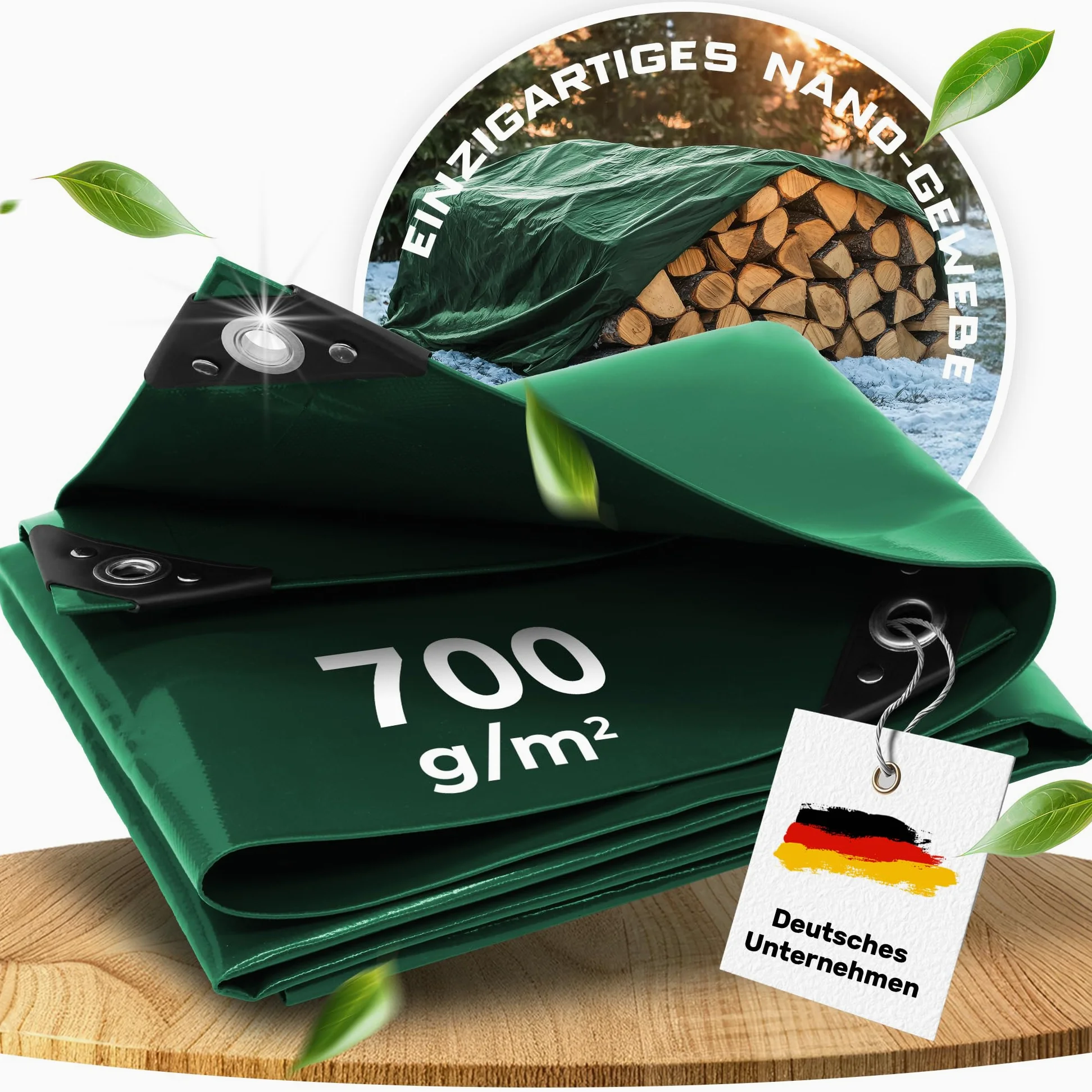 Plandeka Premium wodoodporna, ekstremalnie odporna na rozdarcia, trwała, odporna na UV, opatentowana ochrona - 5 lat gwarancji - plandeka z oczkami, tkana, łodzie, meble ogrodowe, drewno (700 g/m², 15
