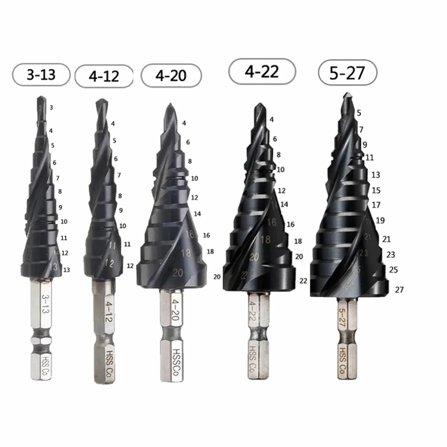 1/4 cala Hex M35 powlekany kobaltem trzpień wiertła stopniowego stal szybkotnąca metalowy otwieracz do otworów do narzędzi ze stali nierdzewnej (kolor: 6-35 mm)