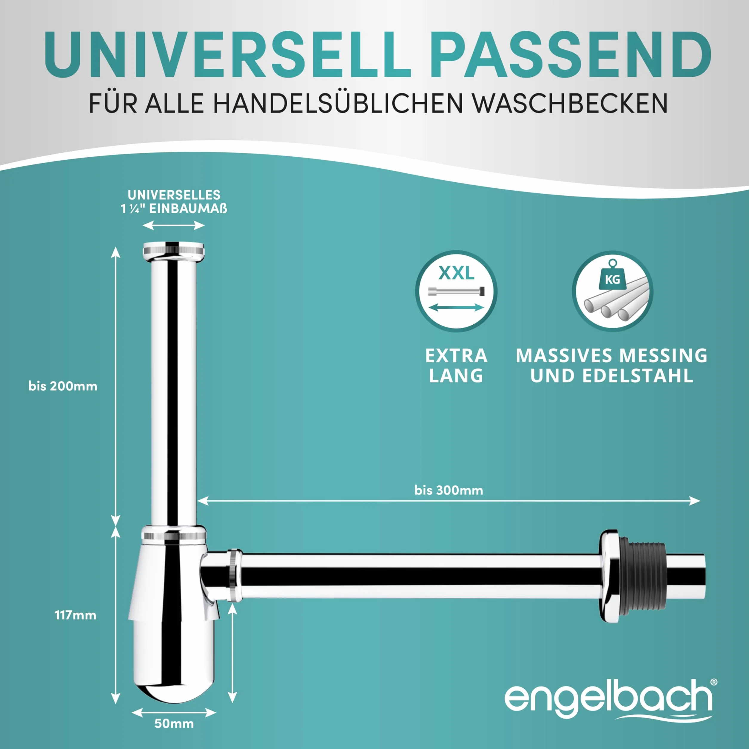 Engelbach Syfon do umywalki z otworem czyszczącym 1 1/4 uniwersalny butelkowy z uszczelką gumową