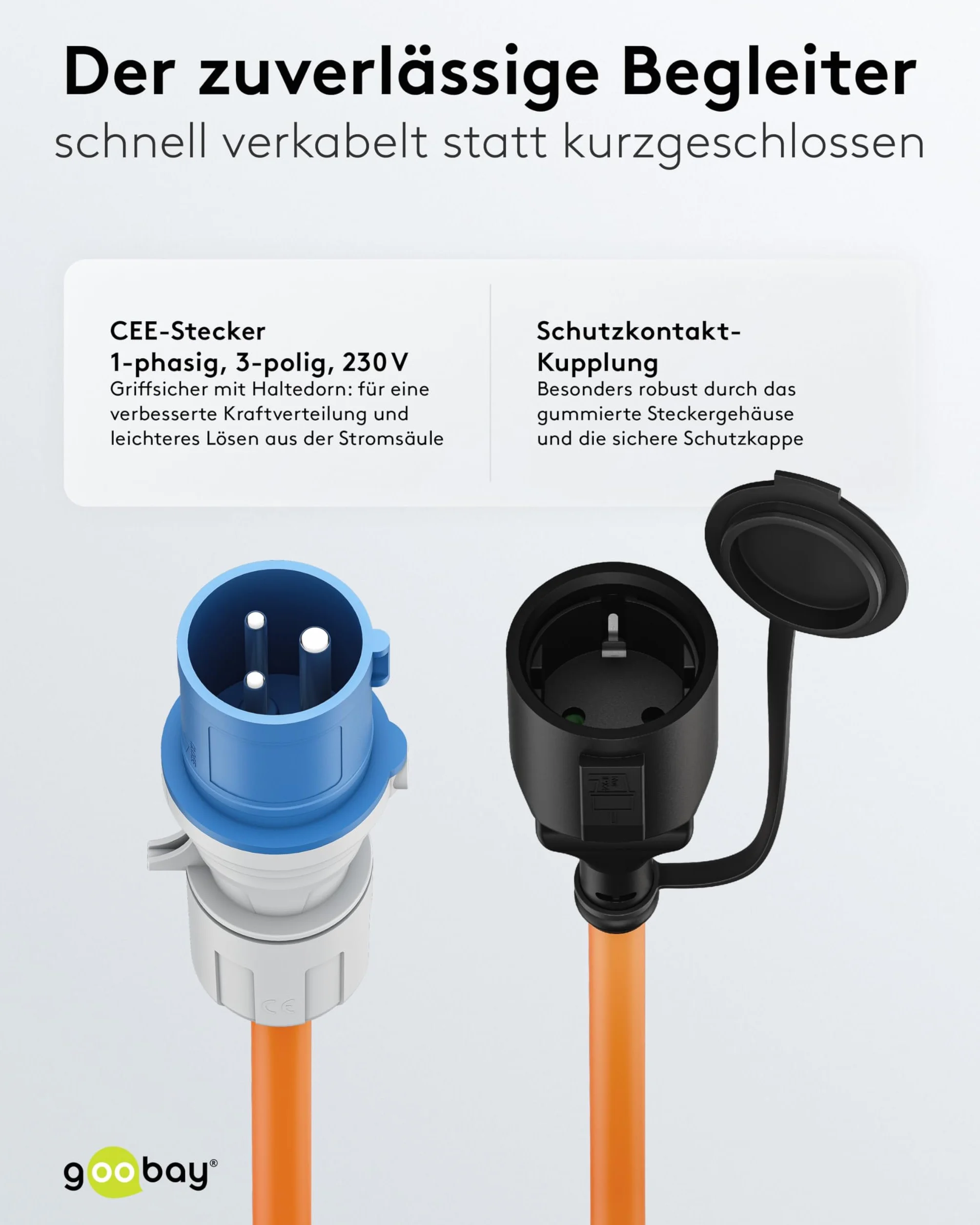 goobay Kabel adaptera CEE do przyczepy kempingowej, 5 m, wtyczka CEE do gniazdka ochronnego, do użytku na zewnątrz z IP44, 76224