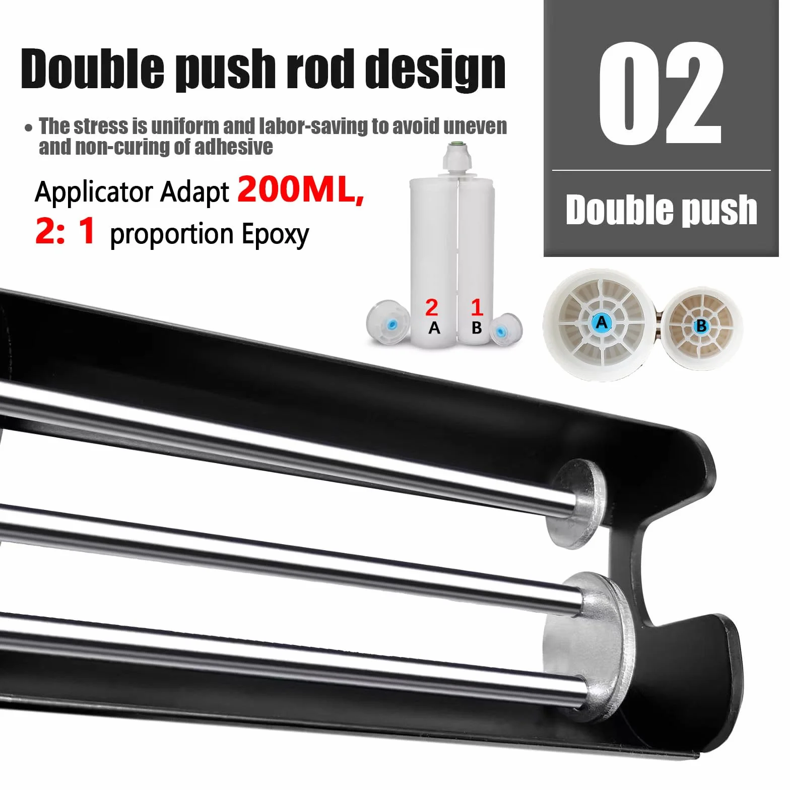 Podwójny pistolet epoksydowy do 200 ml / 200 ml, pistolet do uszczelniania kartridżów z podwójnym kartridżem, ręczny pistolet do klejenia z czarnym panelem (proporcja mieszania 2:1)