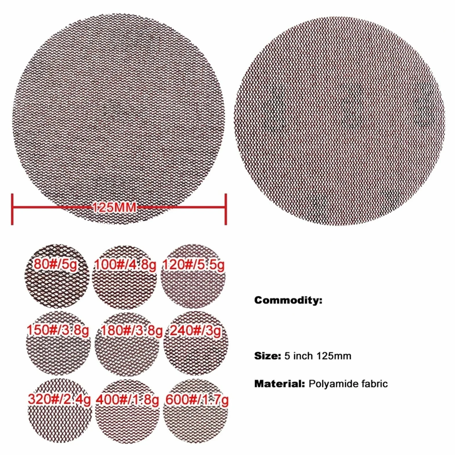 5-calowe tarcze ścierne z siatką - papier ścierny o średnicy 125 mm i gradacji 80-1000 do polerowania samochodów, drewna i metalu - mocowanie na rzep(120 Grit 10 Pcs)