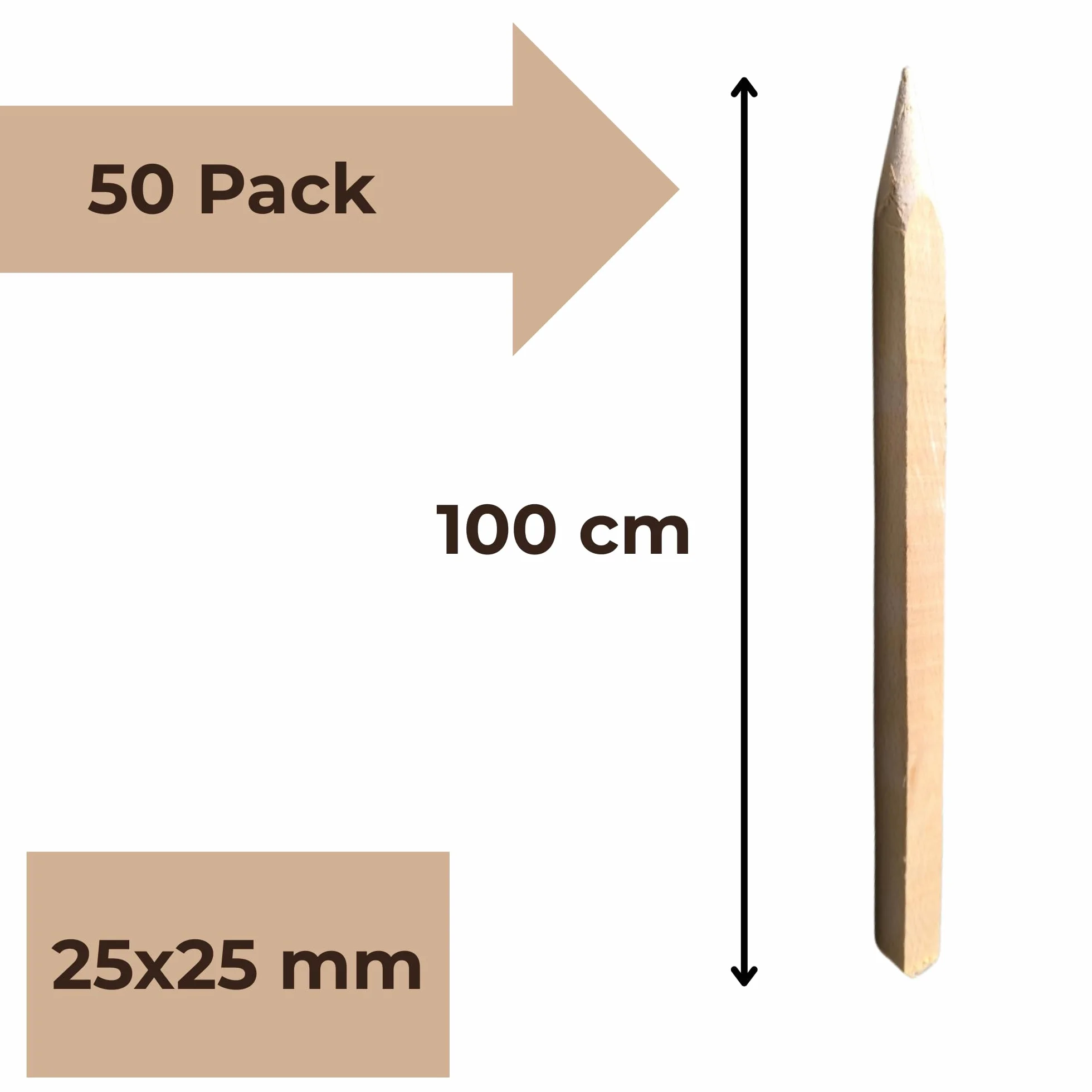 Paliki Do Pomidorów Bukowe 2,5 × 2,5 × 100 cm Zestaw 50 Sztuk Drewniane Do Ogrodu