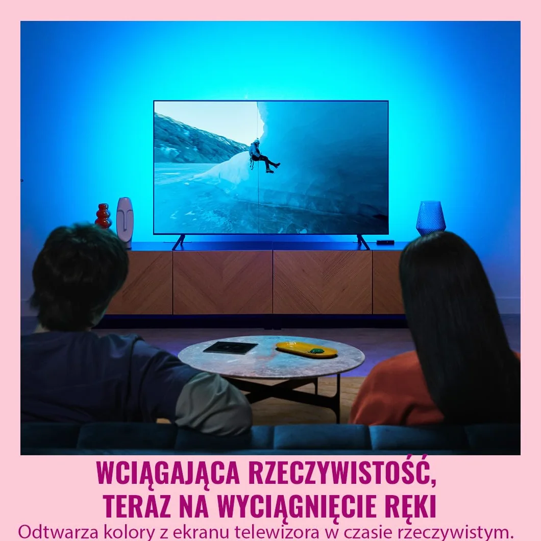 WiZ HDMI Sync Box z taśmą LED do TV, Synchronizuje światło z filmami, HDMI 2.0 Obsługuje 4K przy 60 Hz, Taśma LED RGBIC do telewizorów 55-65 cali, Sterowanie Aplikacją/Głosowe, Działa z Google i Alexą