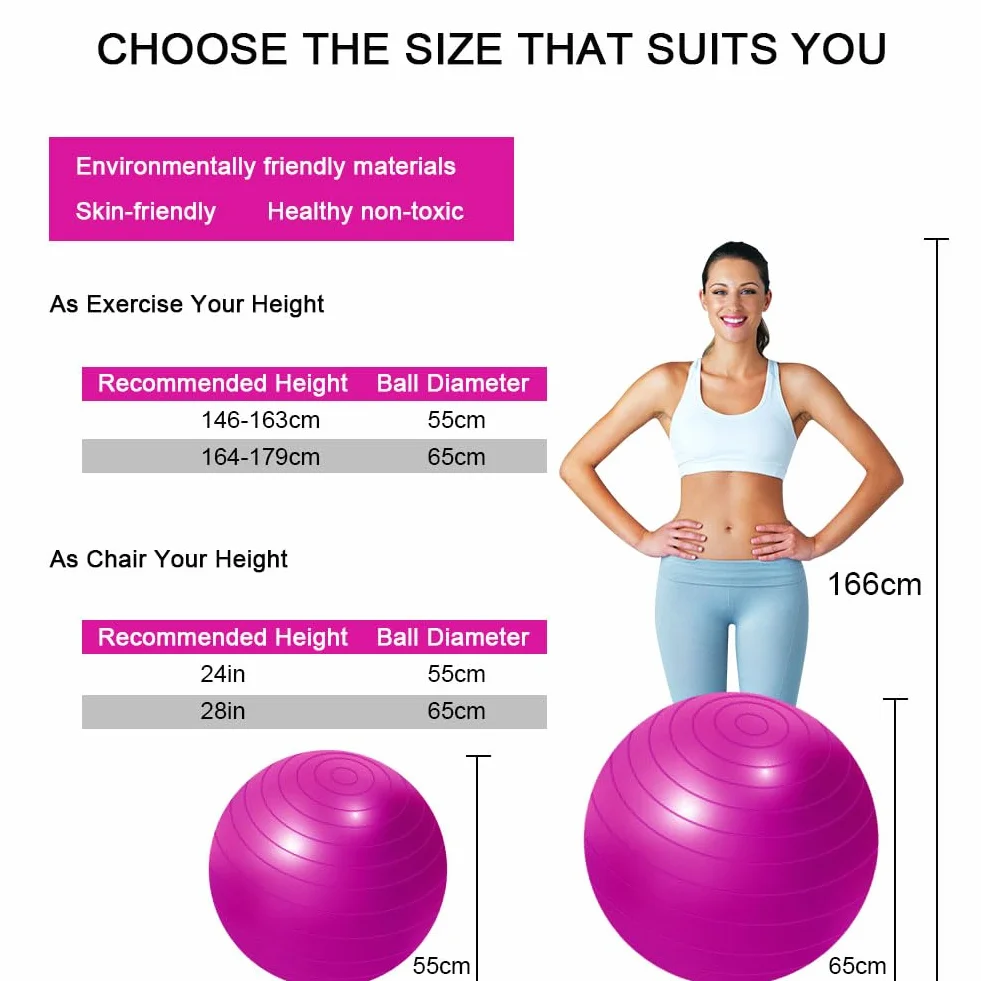 flintronic piłka do ćwiczeń, antypoślizgowa piłka do jogi, piłki fitness, 55 cm bardzo gruba szwajcarska piłka z ręczną pompką do jogi, pilatesu, fitnessu