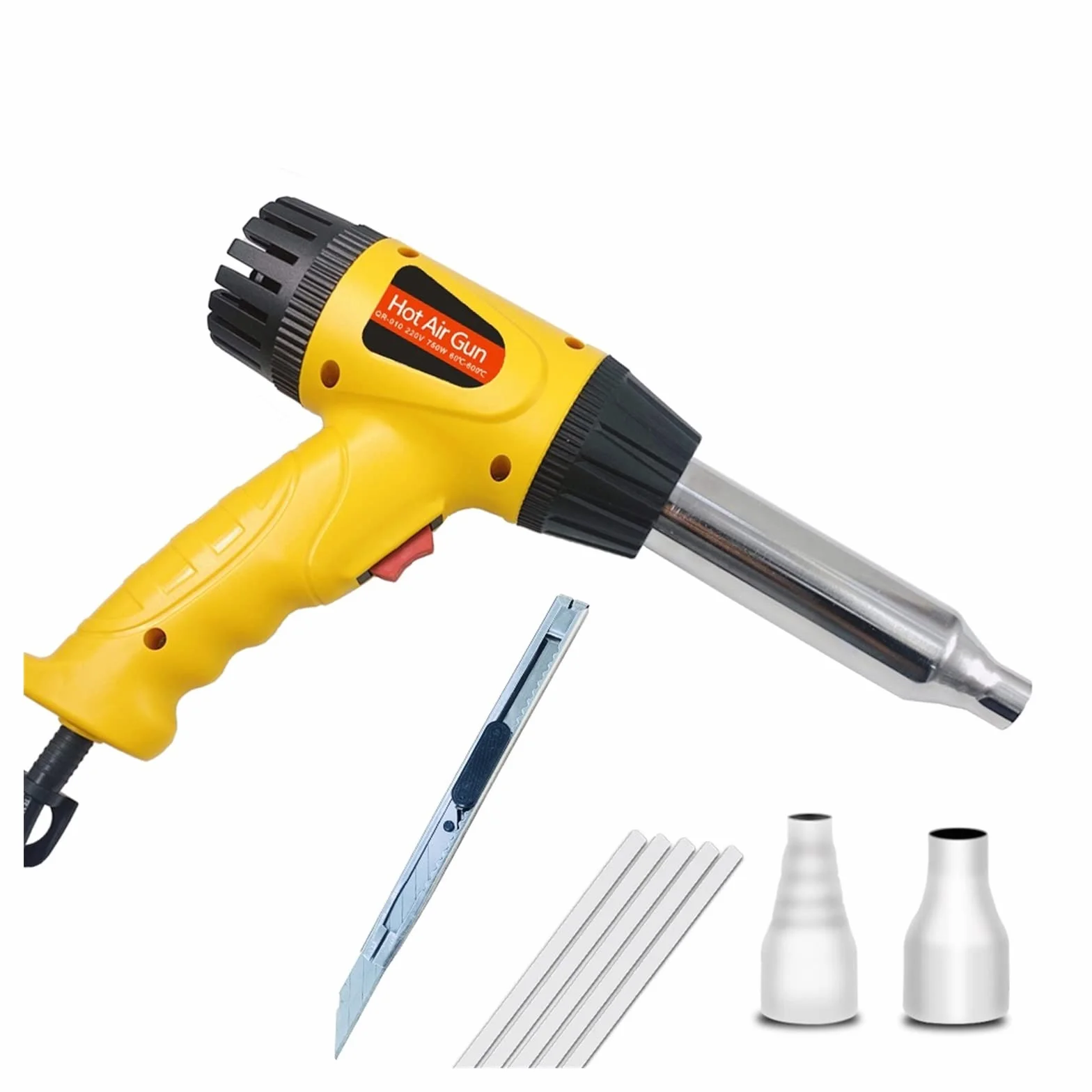 Pistolet termiczny 750W Hot wiatrówka, opalarka regulowana temperatura 100-600 stopni pistolet spawalniczy Auto rura z tworzywa sztucznego narzędzie do naprawy spawania (Color : Q-750 set 2, Size :