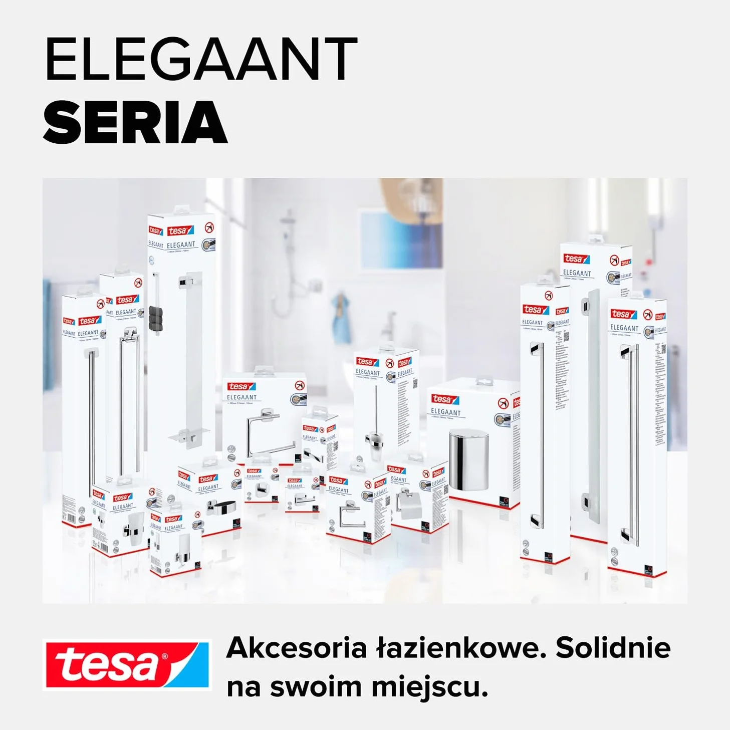 tesa ELEGAANT wieszak na ręczniki – samoprzylepny, metalowy pierścień ręcznikowy do łazienki – chromowany metal – prosty montaż – 156 mm x 185 mm x 45 mm