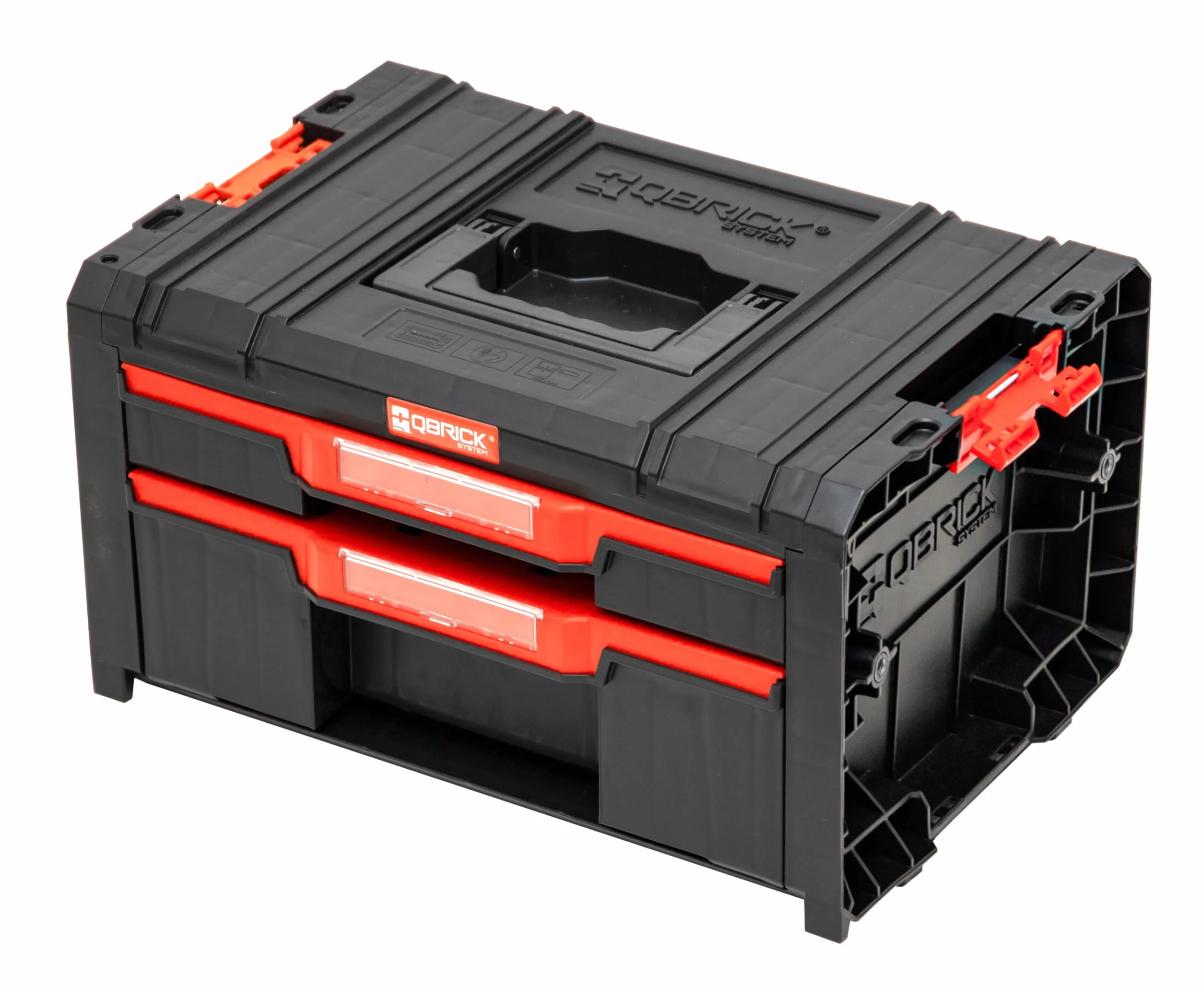 Qbrick System Skrzynka narzędziowa skrzynka narzędziowa Pusta skrzynka na narzędzia PRO Drawer 2 Toolbox 2.0 Basic czarna czerwona 450 x 310 x 244 mm