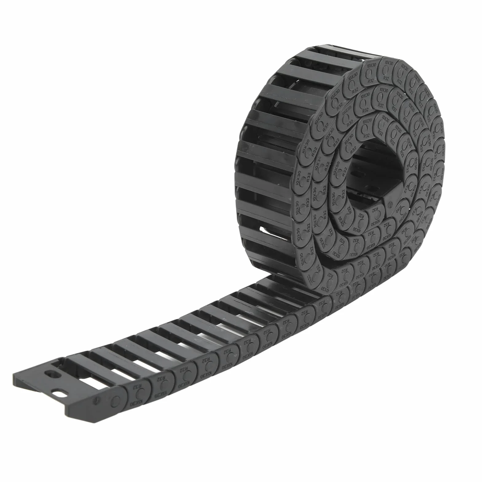 10x30mm łańcuch Przeciągania Nośnego Czarny Plastikowy Przewód Kablowy Odporny na Zużycie łańcuch Nośny Nośny ze Złączami Końcowymi do Maszyn CNC o Długości 1 M