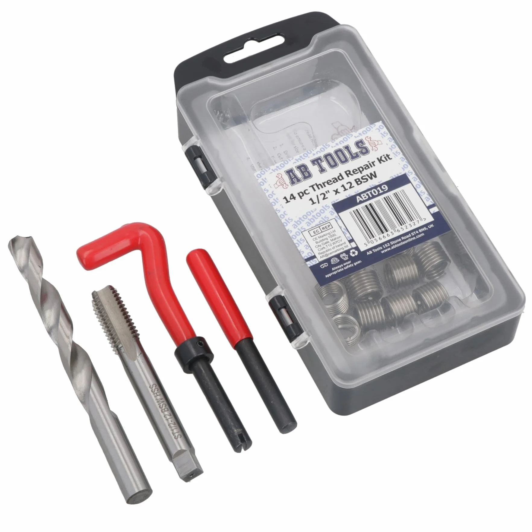 AB Tools Zestaw do naprawy gwintów 1/5.1 cm x 12 BSW Helicoil zestaw do uszkodzonych nici 14 szt
