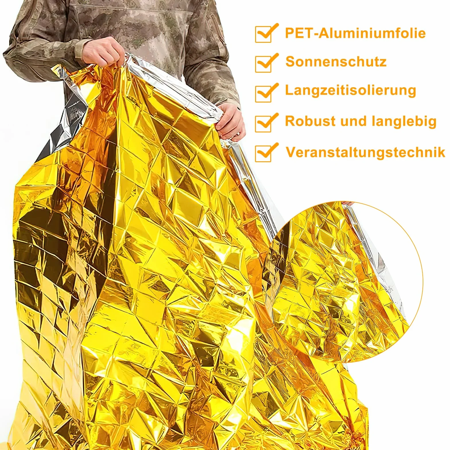 HENGBIRD Koc ratunkowy, złoto-srebrny, 10 sztuk, 210 x 130 cm, folia ratunkowa, bardzo mocny, do pierwszej pomocy, wędrówek i kempingu