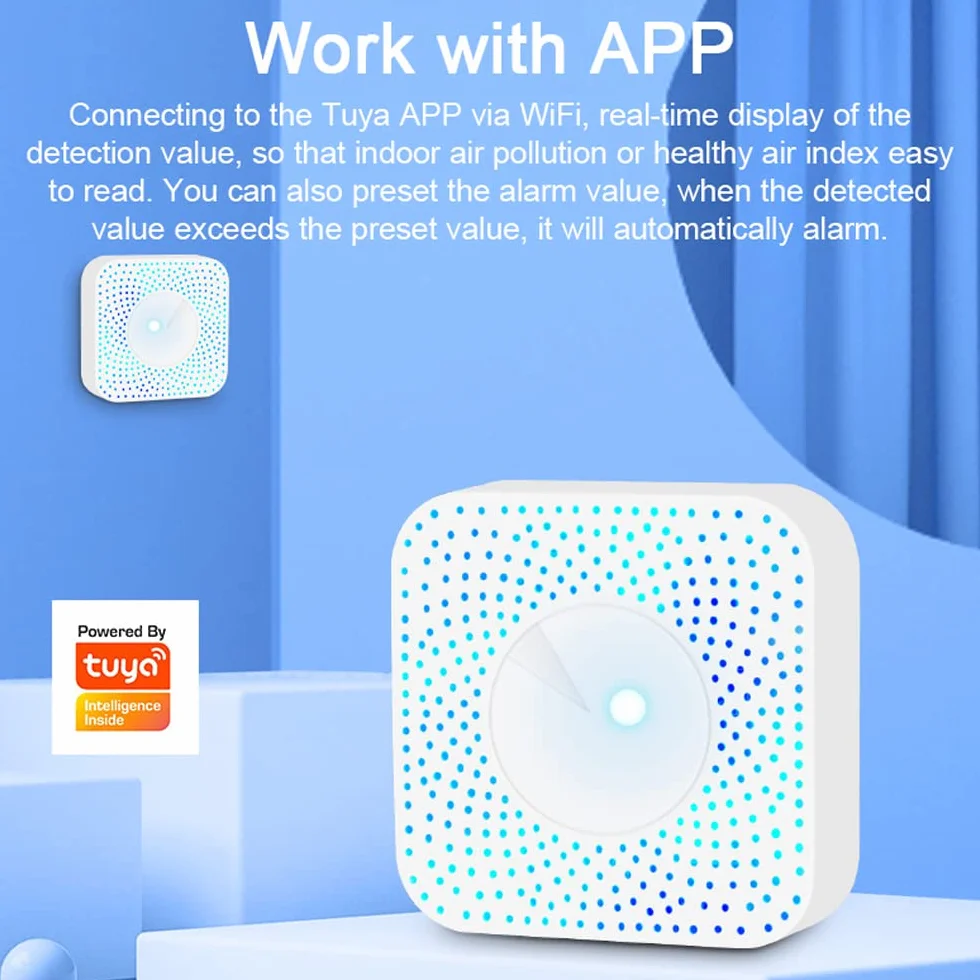 Inteligentny monitor jakości powietrza Tuya WiFi 6-w-1 gospodyni powietrza PM2.5/formaldehyd/VOC/CO2/czujnik temperatury/wilgotności kompatybilny z Home do domowego biura FNHY