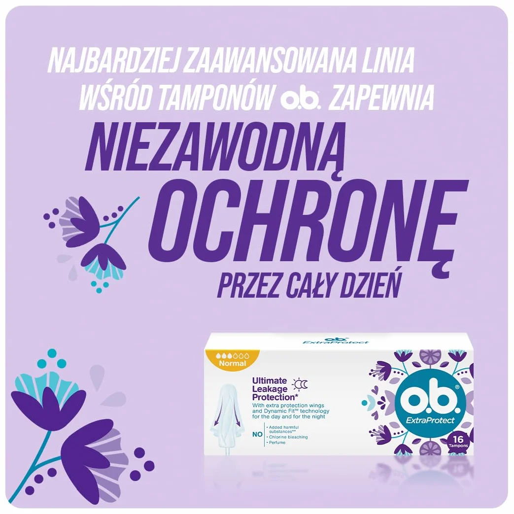 o.b. ExtraProtect Super Tampony 42 szt. dodatkowe skrzydełka ochrona przed przeciekaniem