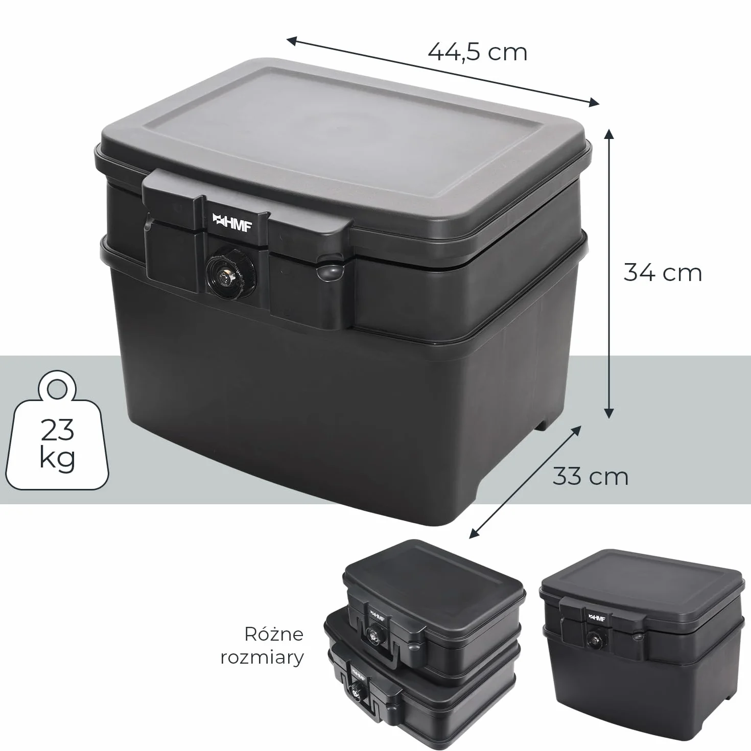 HMF 250453 ognioodporne wodoszczelne pudełko na dokumenty, DIN A4, do wiszących teczek, czarne