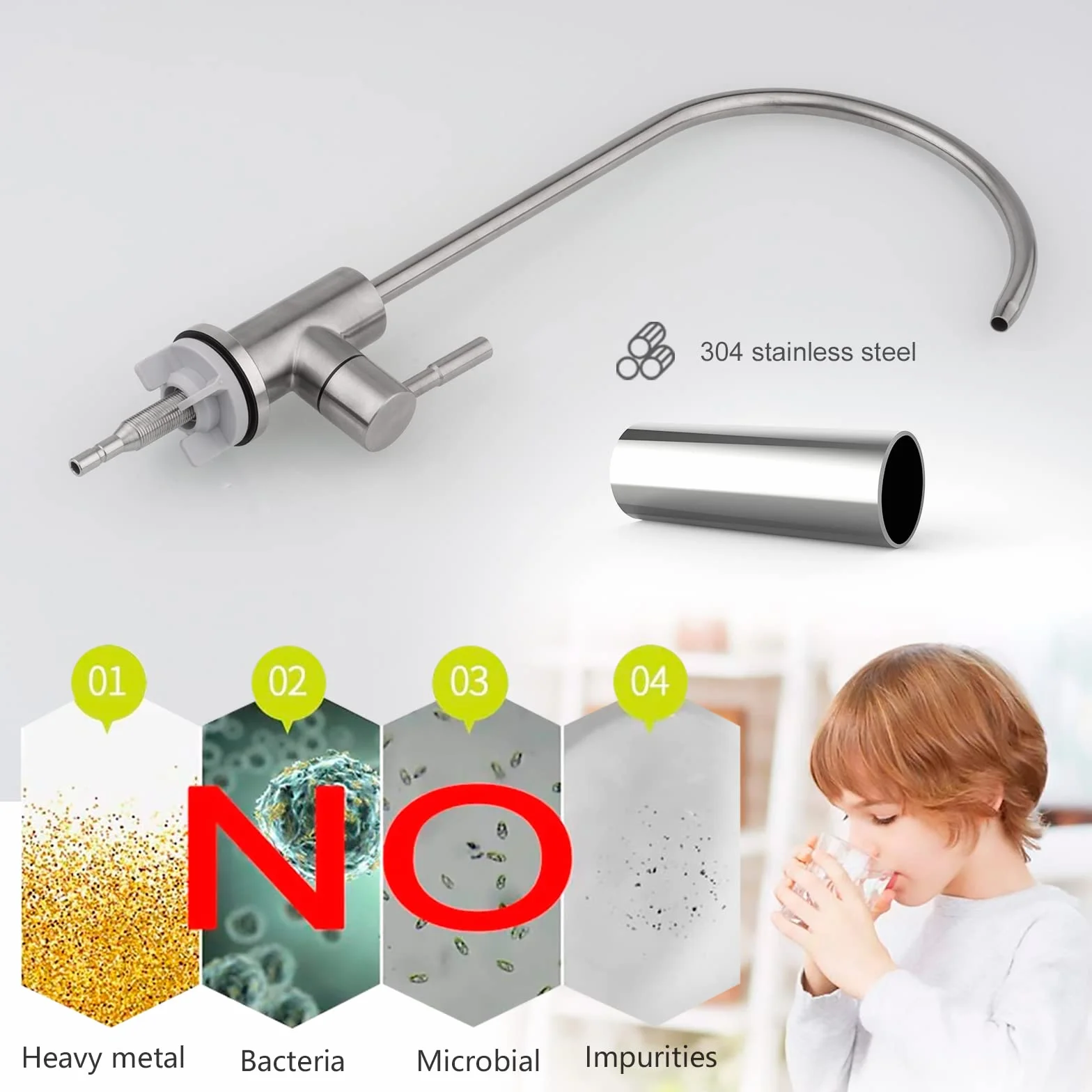 Ibergrif M22301A Mikser zlewozmywakowy, Kuchnia dotknij do stali nierdzewnej, obrotowa 360 °, odwrócona osmoza Kran z 4 Dotknij Adapter