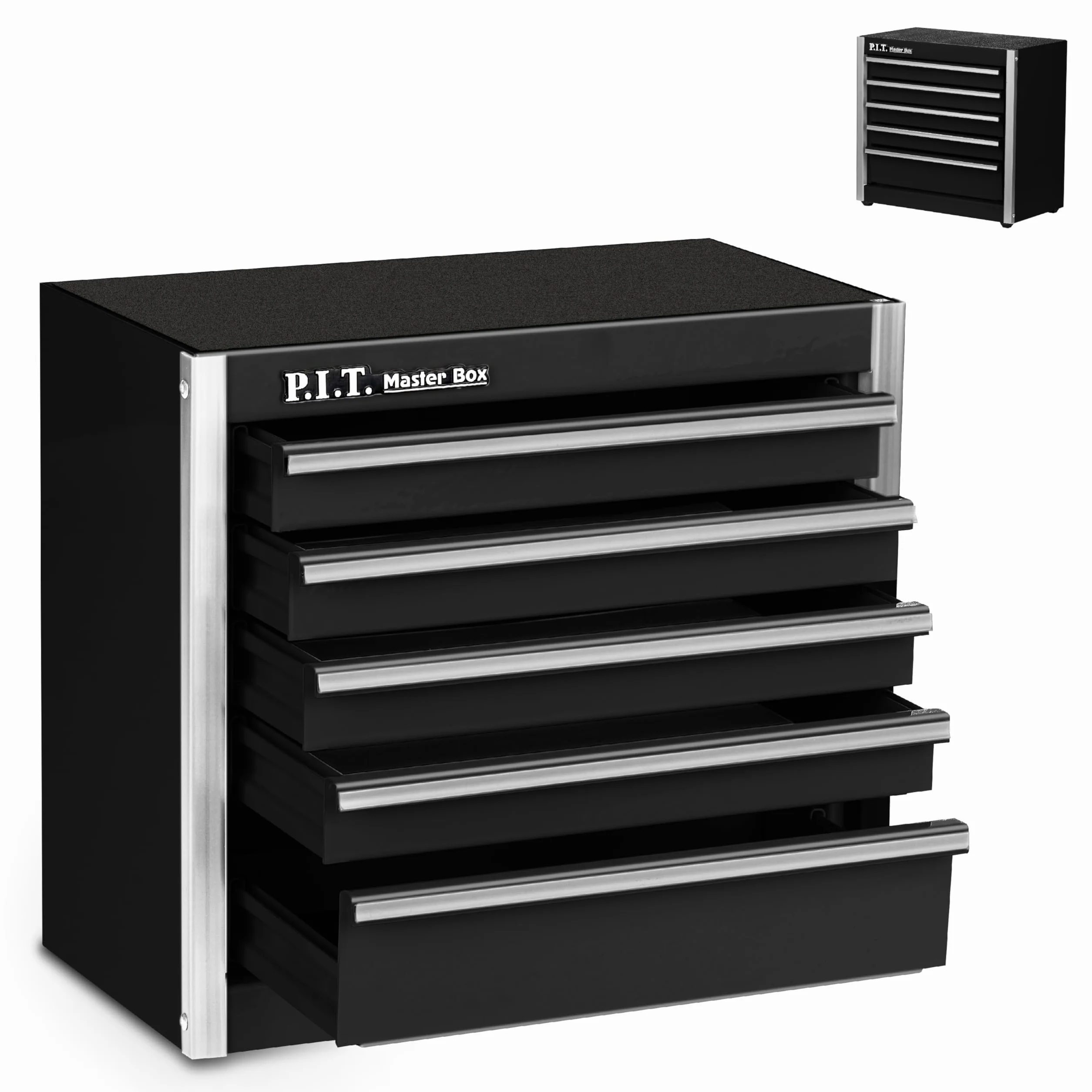 P.I.T. Mini czarna skrzynka narzędziowa, przenośna 5-szufladowa kabina z mikrorolką, stalowa skrzynka narzędziowa z wkładką, czarna mała walizka na narzędzia do przechowywania narzędzi, dom DIY