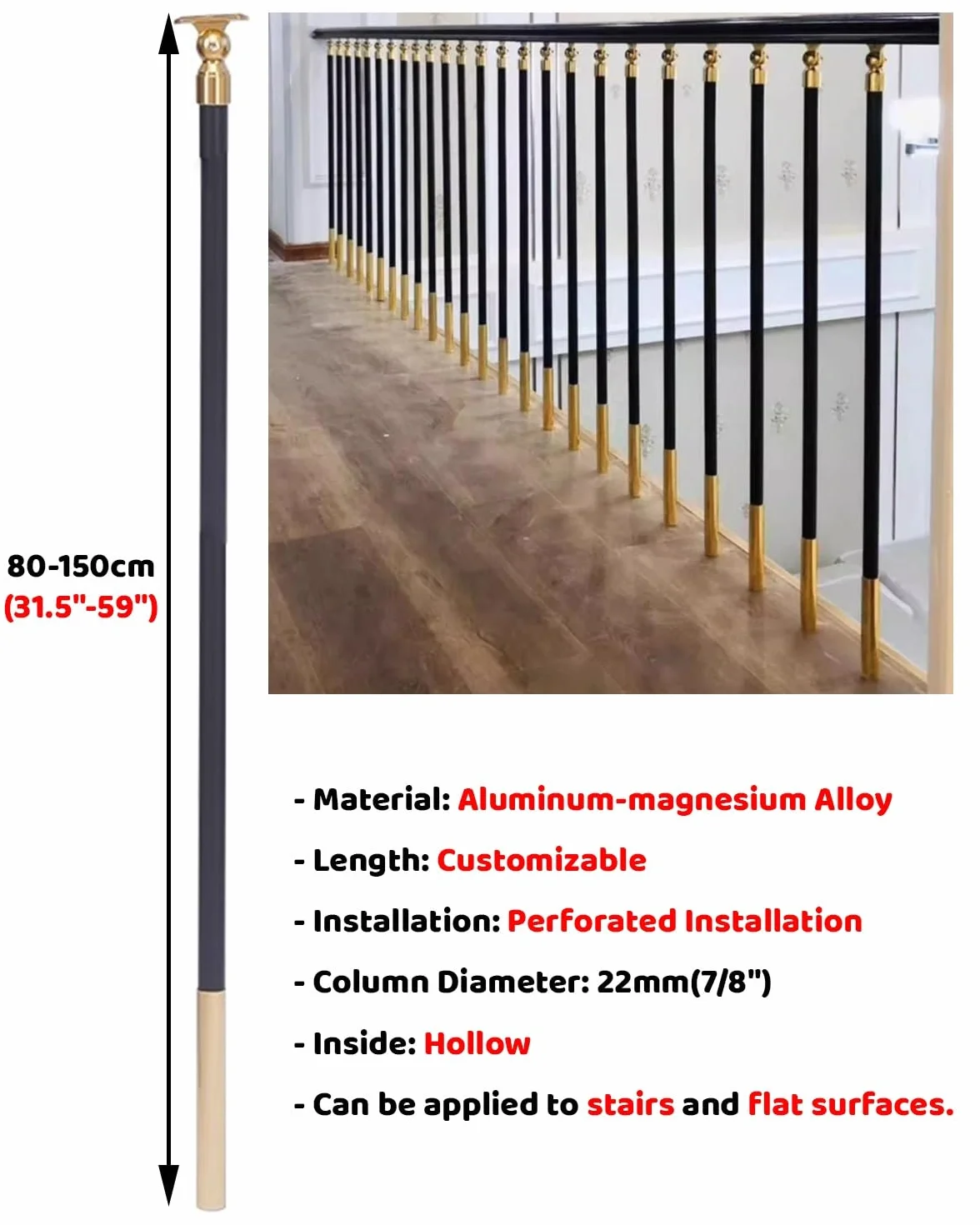 Regulowany zestaw balustrad schodowych – łatwy montaż wyposażenia wnętrza 15 szt. tralek 90 cm / 35,5 cala na balkon na zewnątrz, idealne do bezpieczeństwa i dekoracji domu