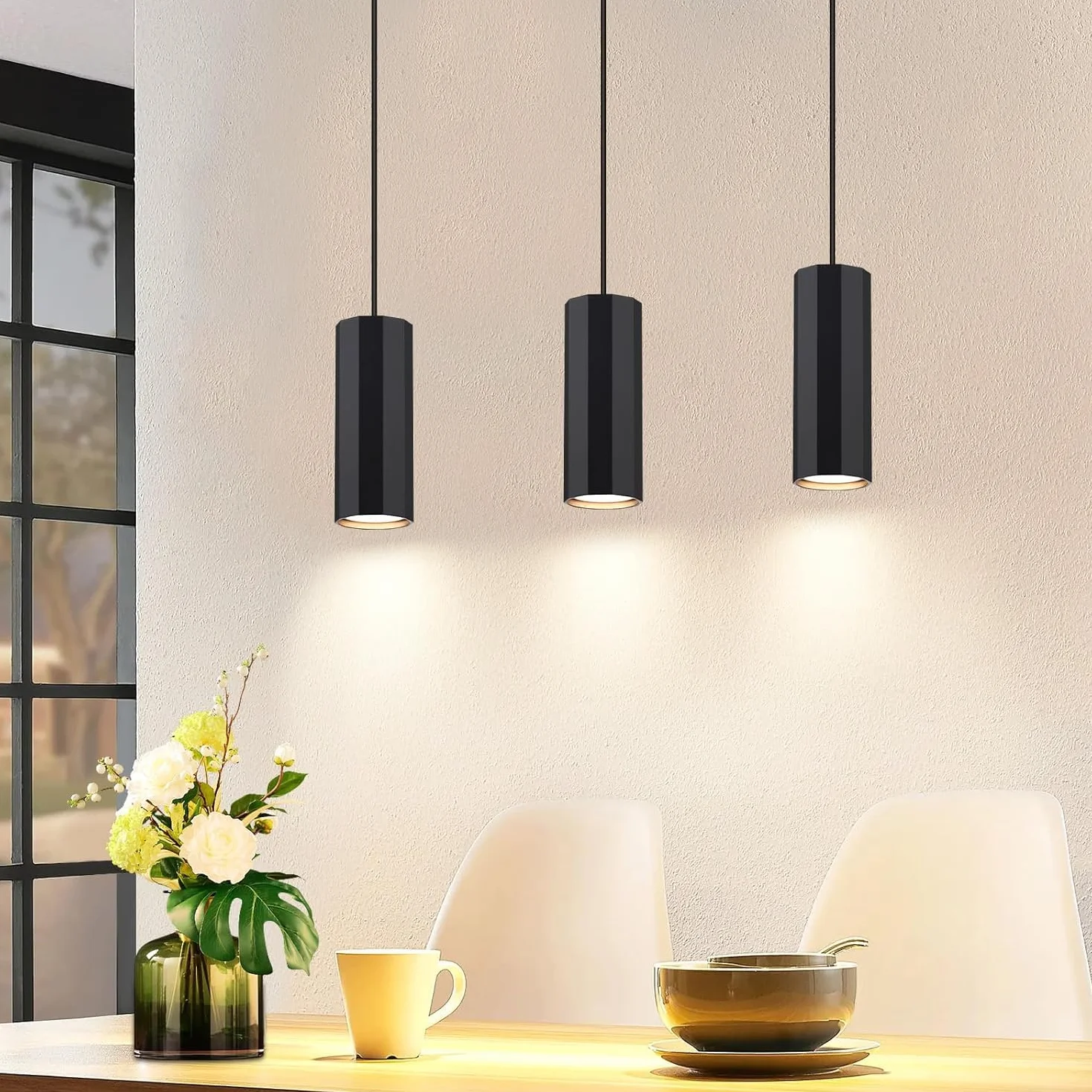 Glitzerlife Lampa wisząca 3-płomienna Stół jadalny Czarny - Lampa wisząca GU10 Salon Nowoczesna lampa industrialna do jadalni Wisząca metalowa lampa wisząca do kuchni Sypialni Jadalni