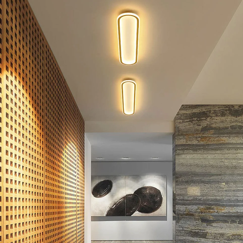 prostokątna lampa sufitowa LED do montażu podtynkowego - nowoczesny liniowy złoto-czarny design do łazienki, kuchni, jadalni, przedpokoju, biura, korytarza, werandy