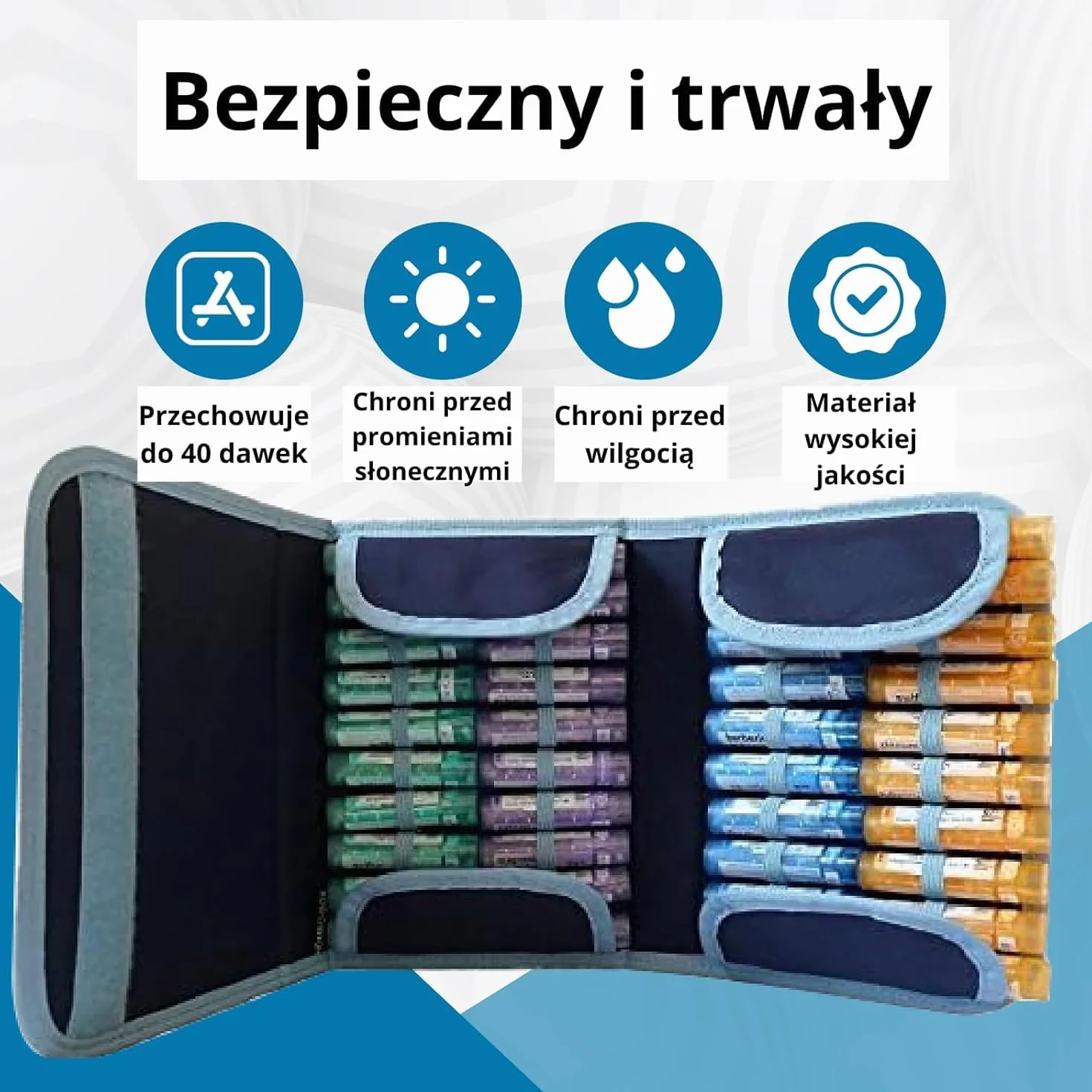 HOMEO-Case | Etui Homeopatyczne z 40 Przestrzeniami na Fiolki Boiron o Pojemności 4 Grama | Nie Zawiera Fiolków | Niebieski