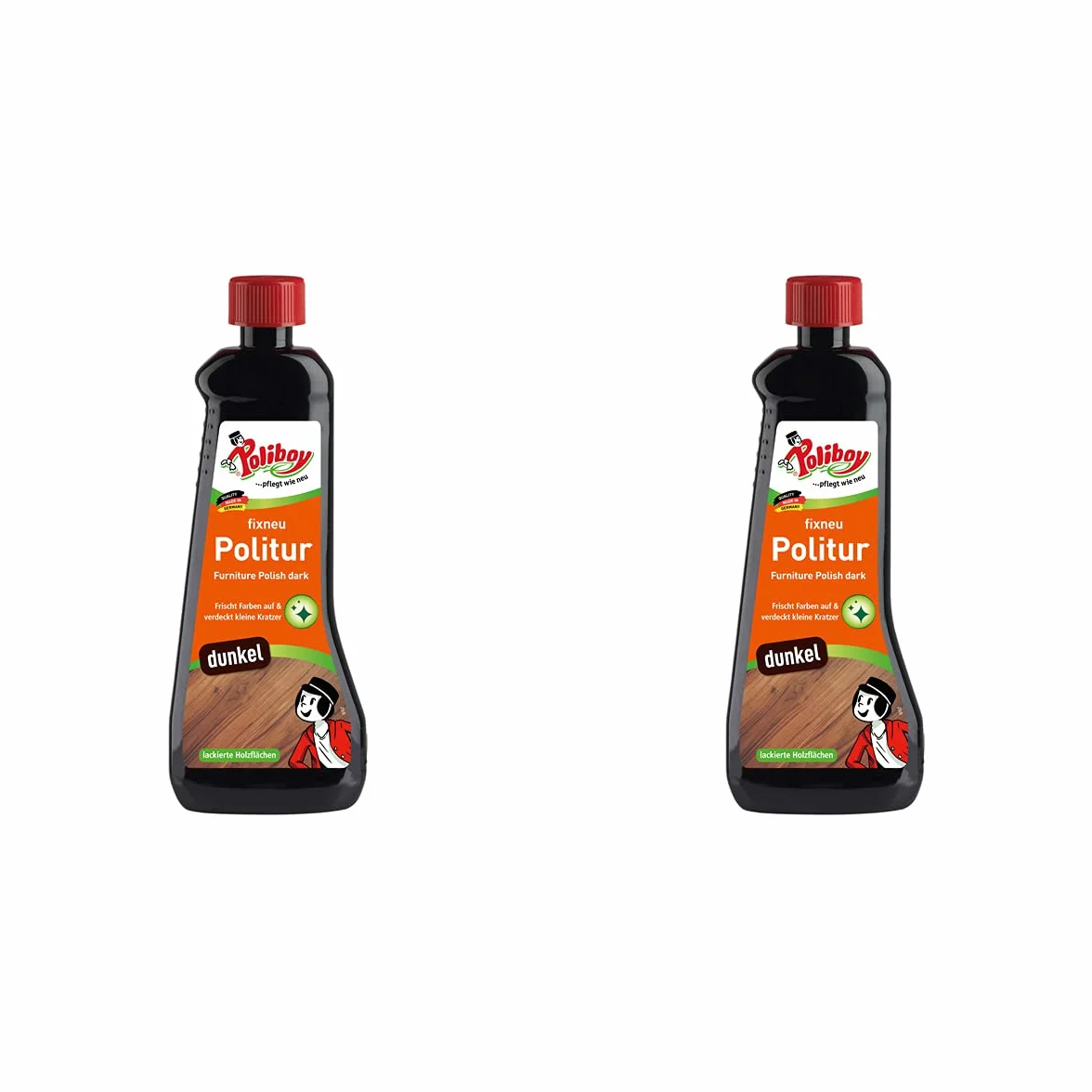 Poliboy Fixneu politura do mebli ciemna - do ciemnych powierzchni - usuwa zadrapania i odświeża - 1000 ml (2 x 500 ml) - Made in Germany
