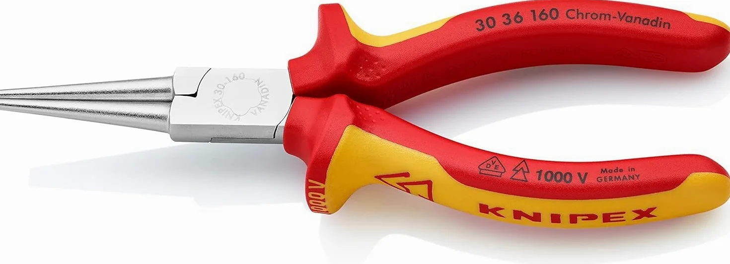 KNIPEX Szczypce płaskie wydłużone chromowany z wielokomponentowymi osłonkami, izolowane wg VDE 160 mm, 30 36 160
