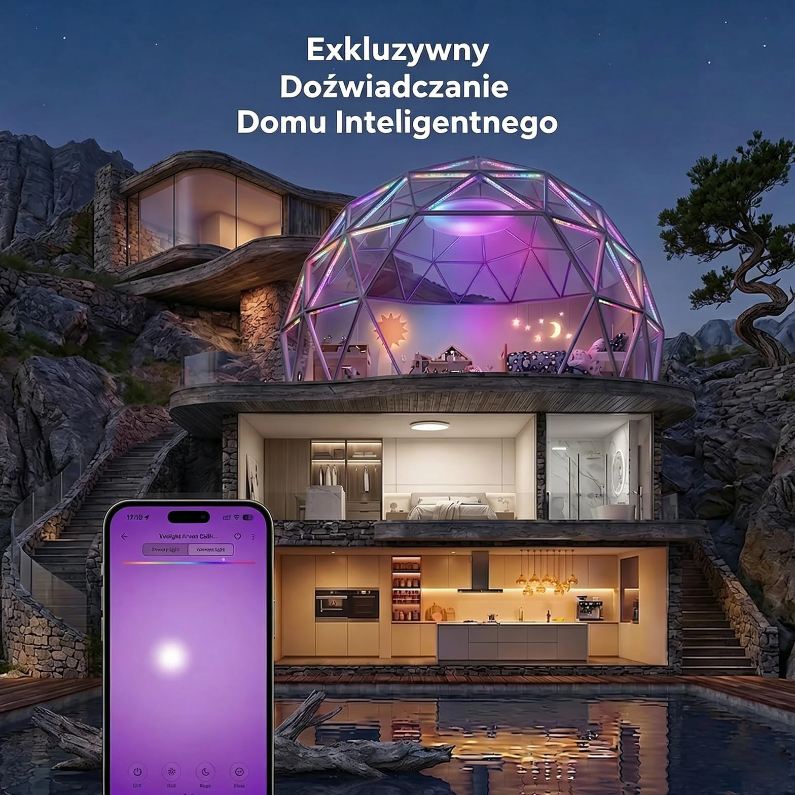 Yeelight Inteligentna Lampa Sufitowa LED 60 cm, 50 W, 4800 lm, RGBCW, Ściemnialny Plafon Smart WiFi, 16 mln Kolorów, 2700–6500 K, Szybki Montaż, Sterowanie Aplikacją, Alexa i Google Assistant