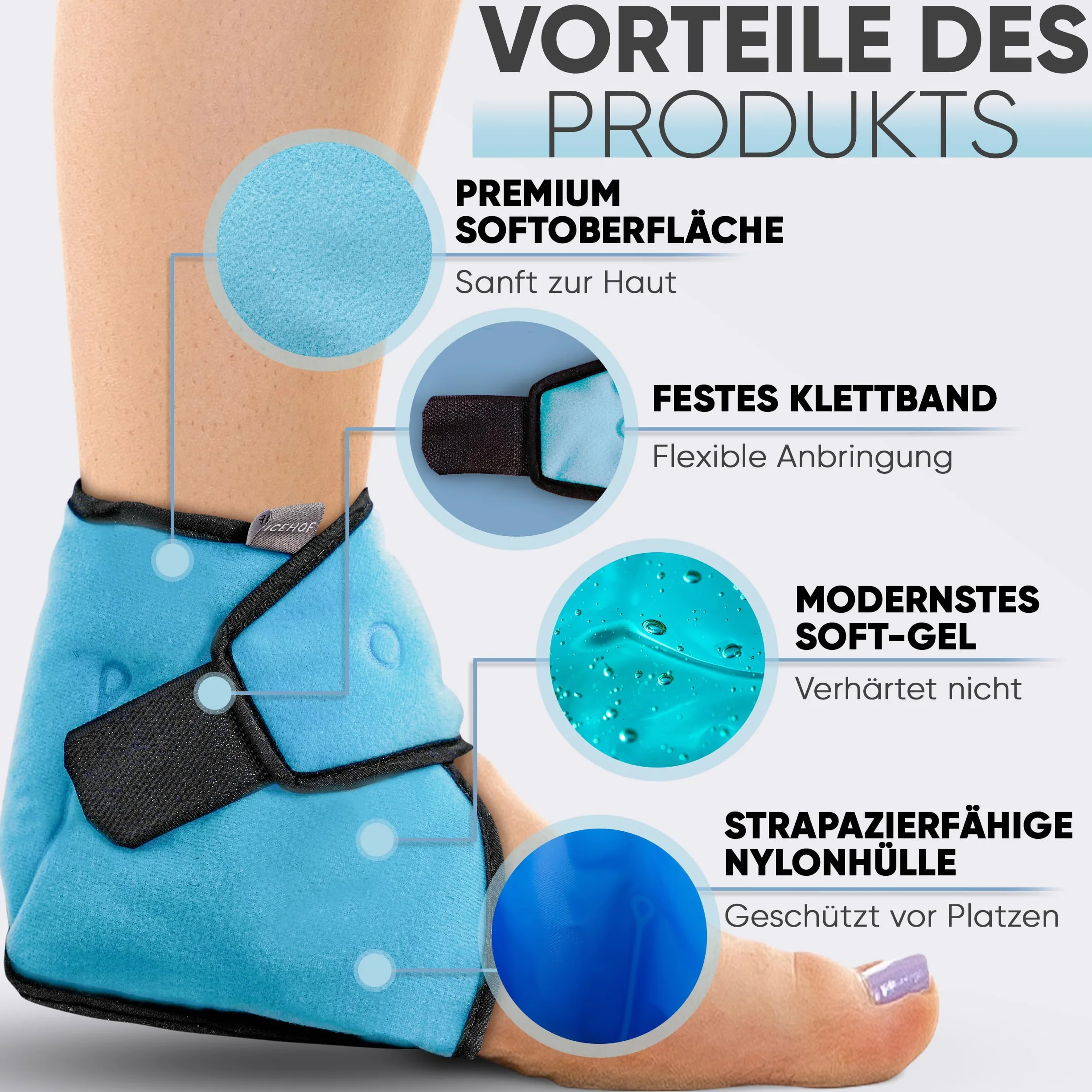 Icehof Podkładki chłodzące na staw skokowy, bandaż chłodzący, bandaż na staw skokowy z żelem chłodzącym do terapii zimnem, na reumatyzm, do chemioterapii, na bóle kostki, jeden rozmiar (1 szt.)