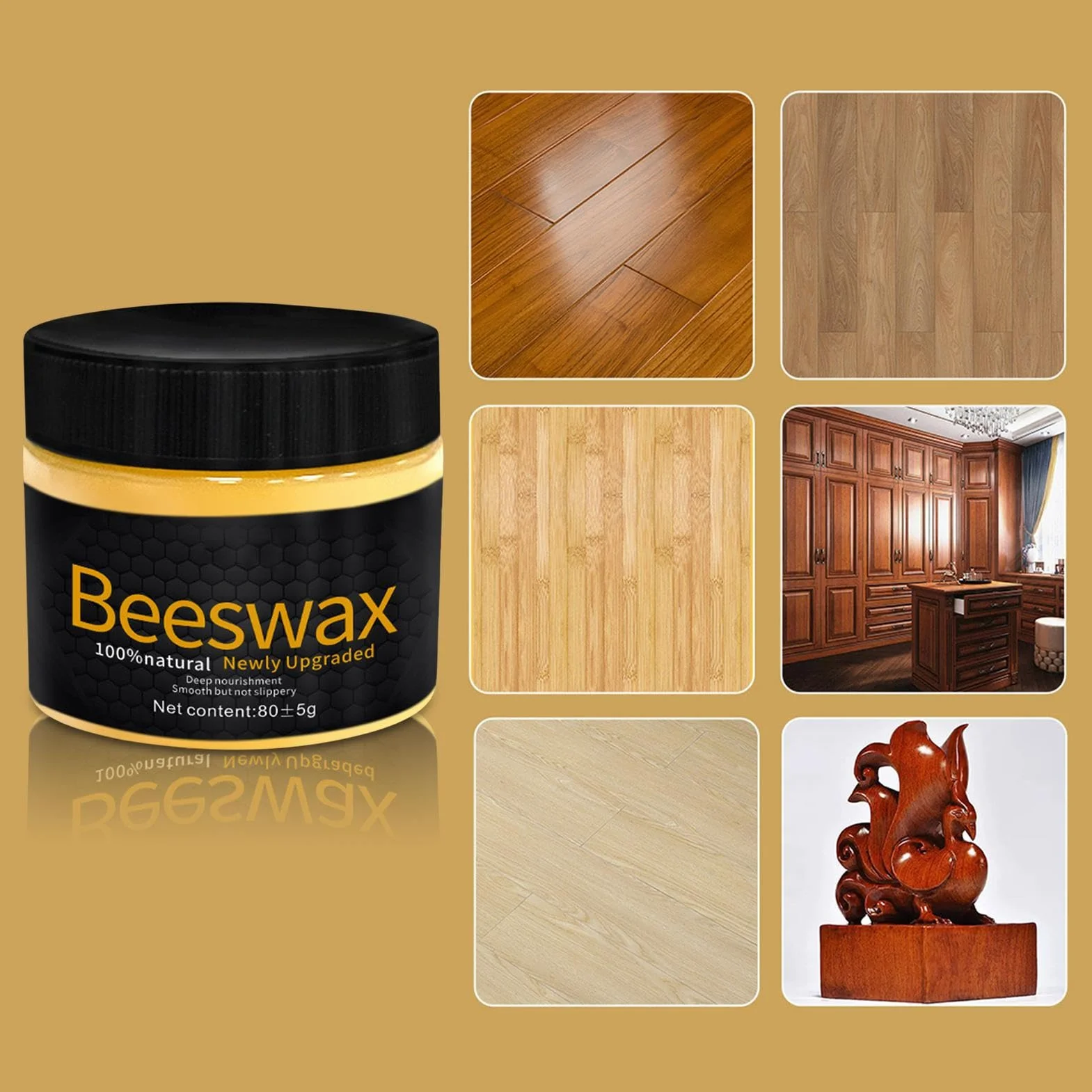 Wood Beeswax, Bees Wax Repair Agent, 3.15x1.97 Inches Eco Friendly Outdoor Paraffin, Restores & Protects, Wood Floor Cream for Fixtures, Furniture and Floors