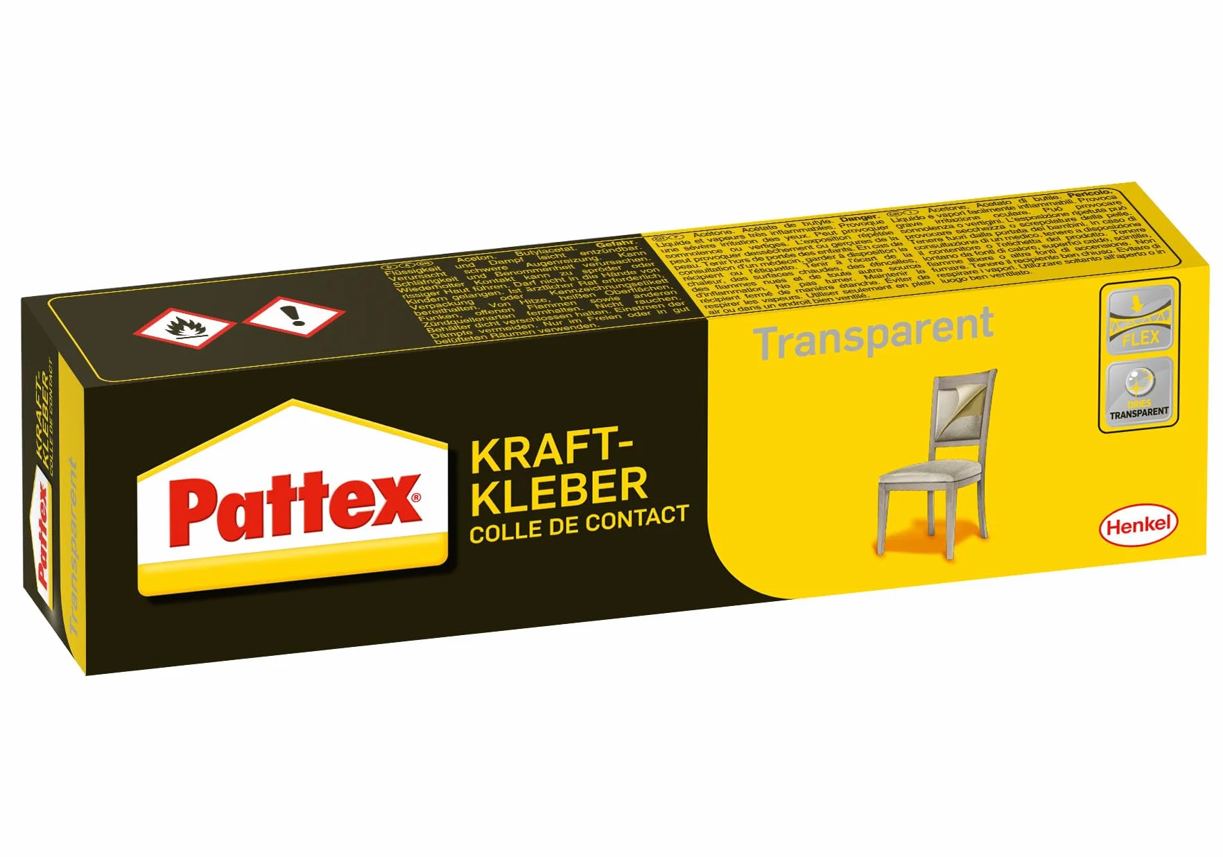 Pattex Klej typu kraft przezroczysty, klej o wysokiej przyczepności i odporności na ciepło, mocny i przezroczysty klej, przezroczysty, 1 x tubka 125 g
