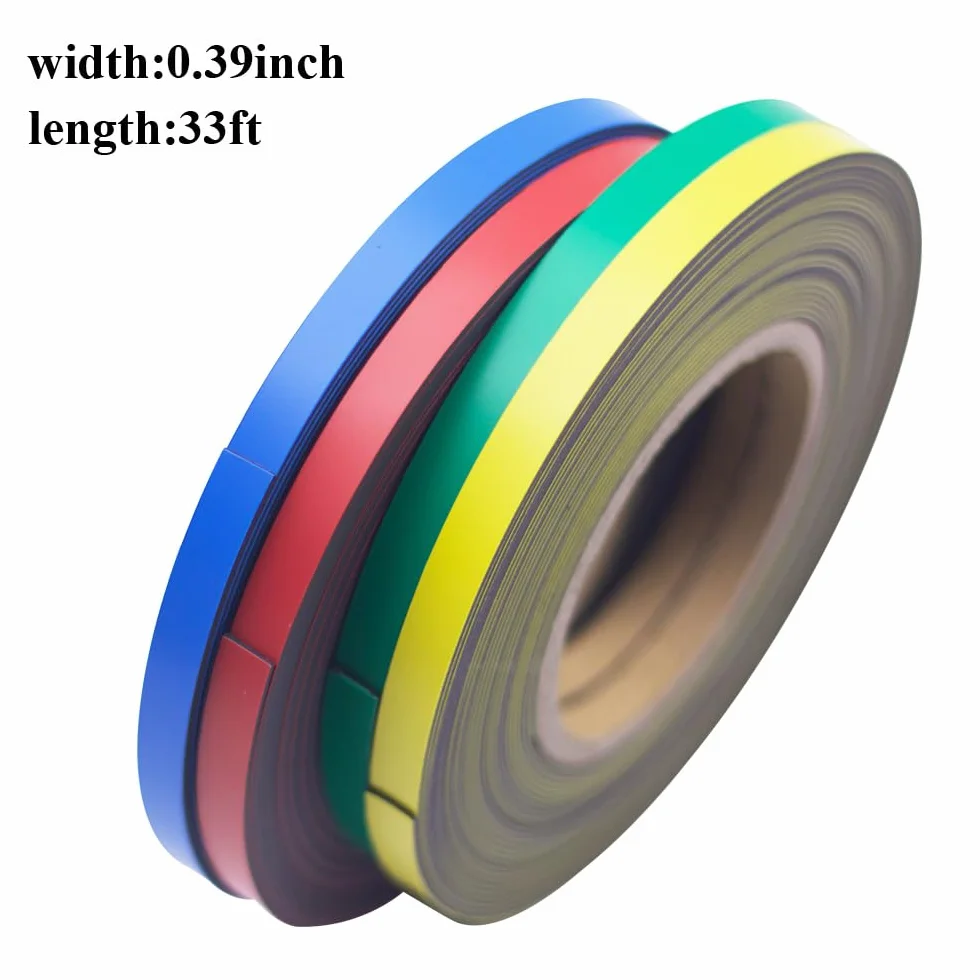 Rolka taśmy magnetycznej, kolorowe, cienkie paski, magnes, suchościeralna, tablica graficzna, 10 mm, 10 m, taśma magnetyczna (4 sztuki, mix kolorów)