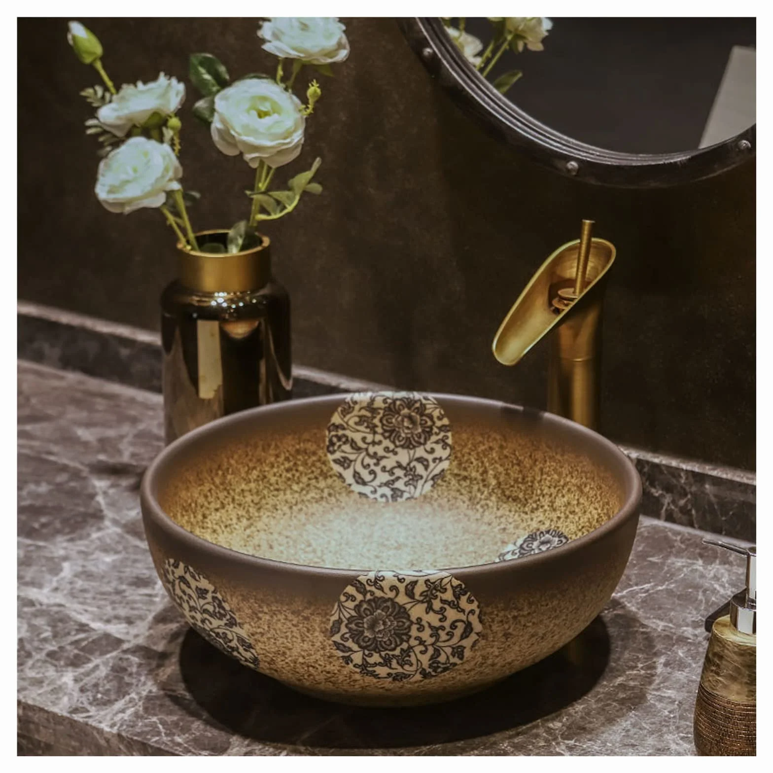 Okrągła Umywalka Porcelanowa Nablatowa, Ceramiczna Umywalka Nablatowa, Artystyczna Umywalka Łazienkowa Z Misą