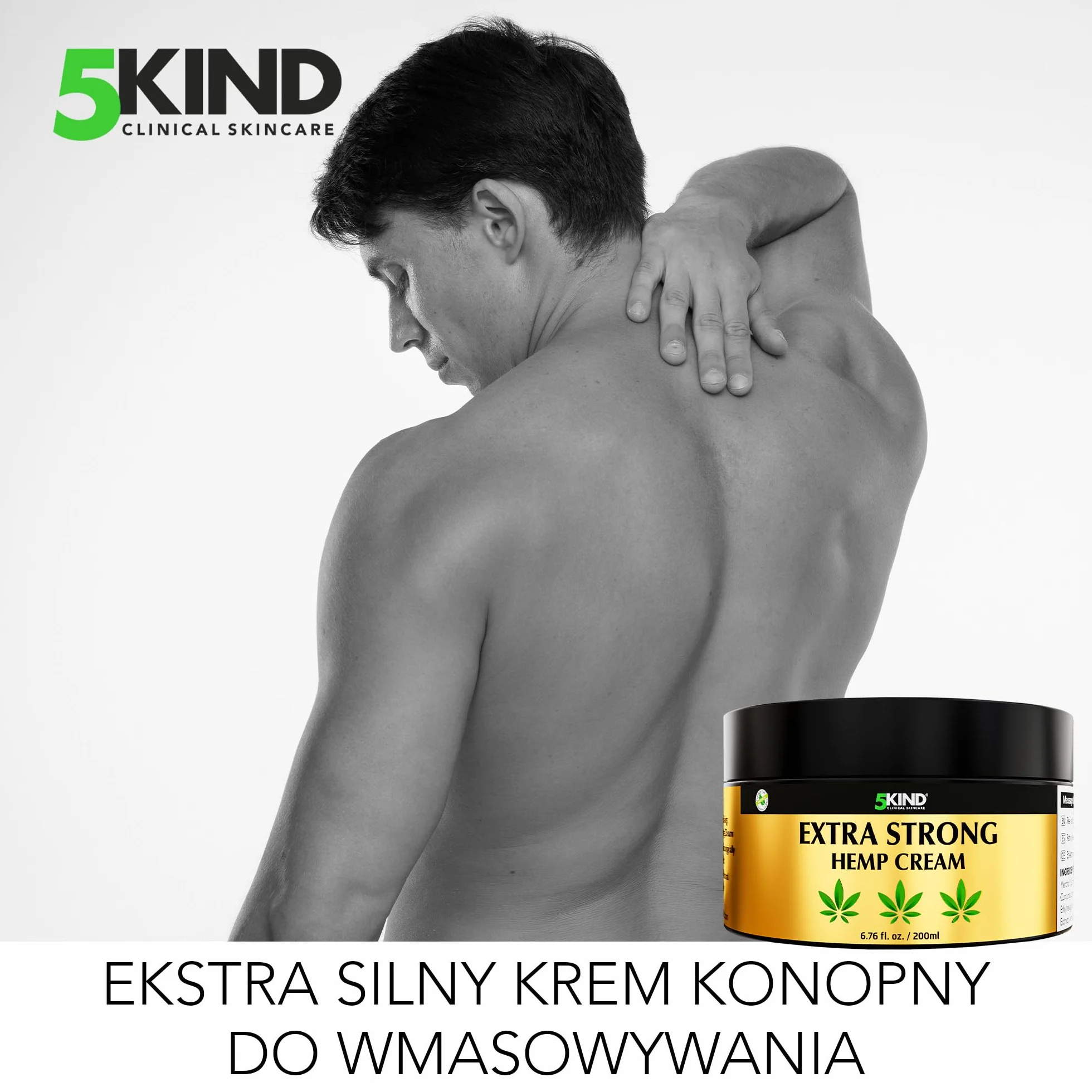 5kind Ekstra Mocny Krem Konopny 200ml - Silny Olej Konopny i Krem Arnikowy - do Masażu Stawów i Mięśni, Dolnej Części Pleców, Stóp, Kolan, Szyi i Ramion - Bogaty w Naturalne Składniki