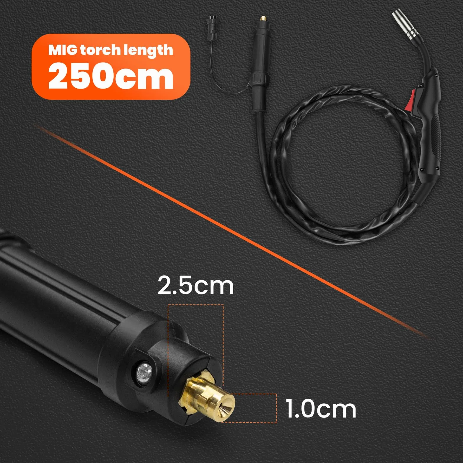 HITBOX MIG Palnik spawalniczy MB14AK, wąż 2,5 m ze złączem euro, kabel aluminiowy pokryty miedzią 16 mm², wtyczka lotnicza GX16-04, końcówki stykowe 0,8 mm i 1,0 mm, akcesoria do spawania MIG