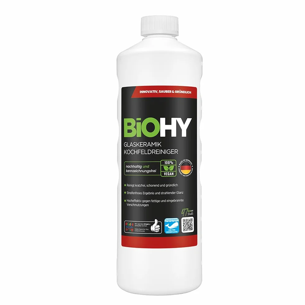 BiOHY Środek do czyszczenia płyt szklano-ceramicznych (butelka 1l) | Do czyszczenia i konserwacji płyty kuchennej i indukcyjnej | do WSZYSTKICH URZĄDZEŃ (Kochfeldreiniger)