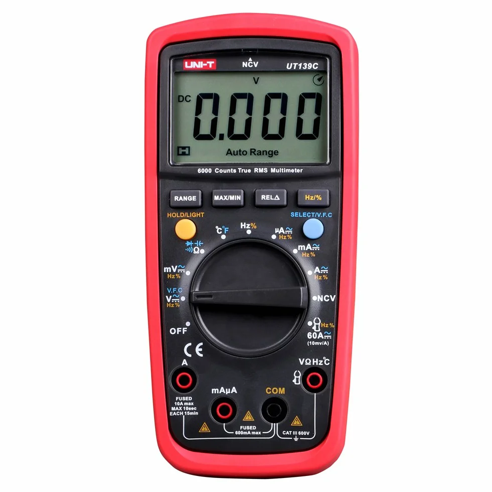 UNI-T UT139C True RMS Digital Multimeter CAT III 600V Frequency NCV Resistance Voltage Temperature